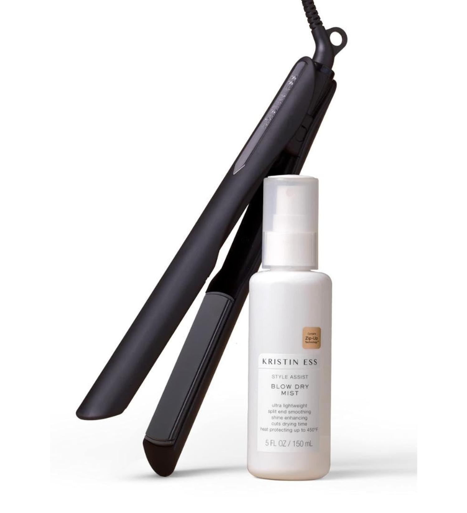 Kristin Ess Nanoblack 3-in-1 Curling Flat Iron & Heat Protectant Spray - 1.25" Professional Ceramic Hair Straightener & Curler Tool - Buy Online on GoSupps.com