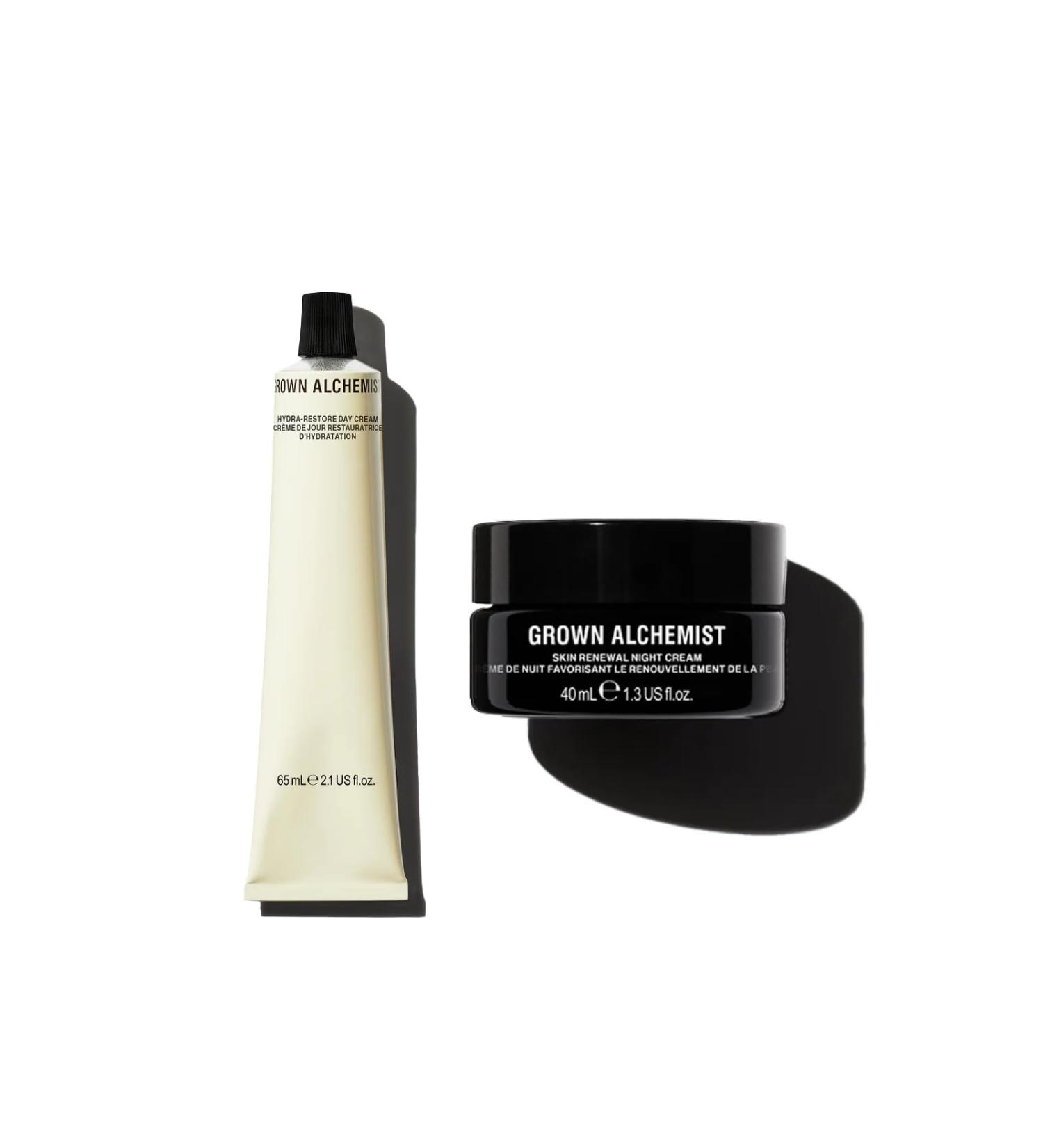 Grown Alchemist Day/Night Moisturizing Set: Hydra-Restore Day Cream (65ml) + Skin Renewal Night Cream (40ml) Day/Night Set - Buy Online on GoSupps.com