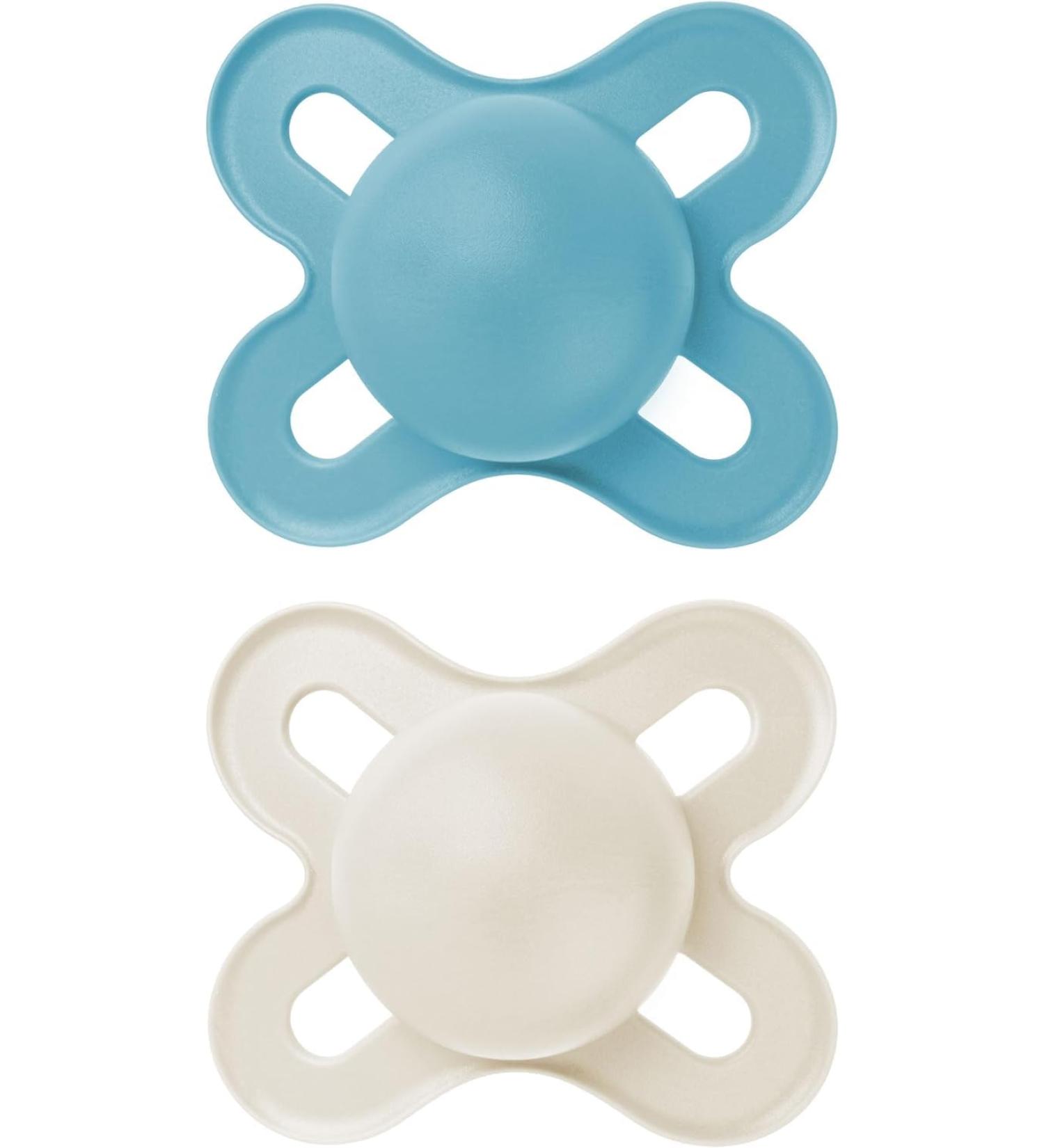 MAM Original Start Soother 0-2 Months (Pack of 2) Baby Soother Made from Sustainable Material SkinSoft Silicone Teat with MAM Soother Case Blue Plain Blue - Buy Online on GoSupps.com