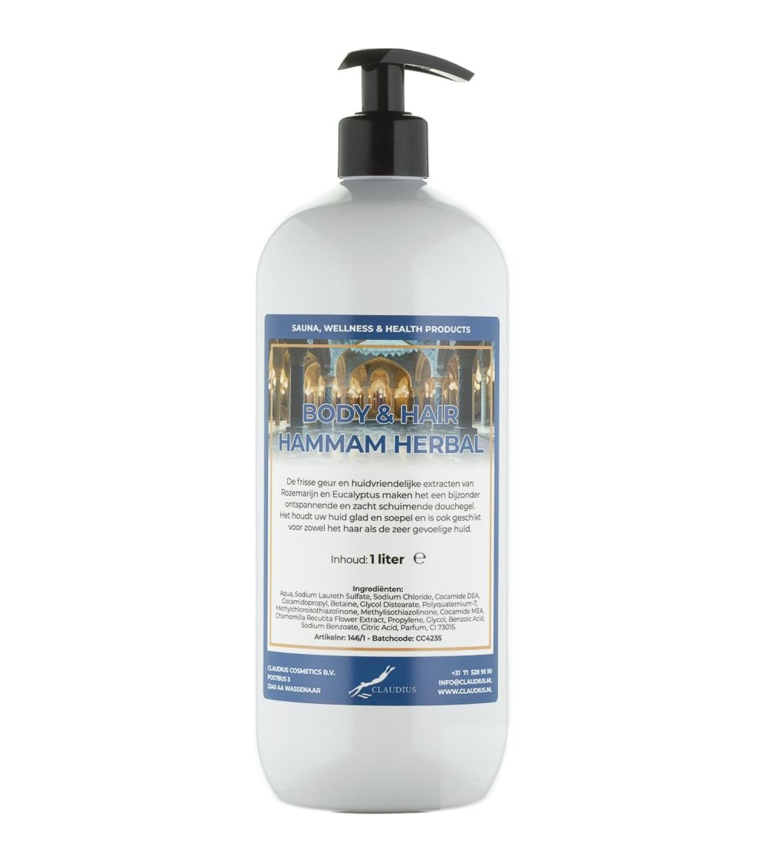 Claudius Body & Hair Hammam Herbal 1 liter with free pump 2 in 1 for body and hair