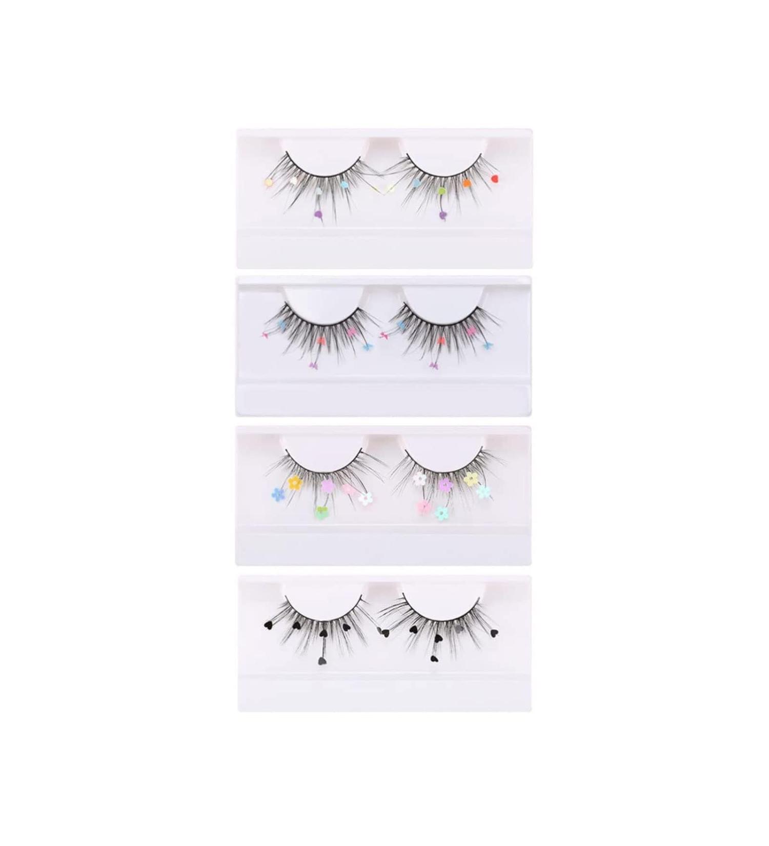 False Eyelashes W/Colorful Heart/Black Heart/Colorful Flower/Butterfly Makeup DIY Dramatic Glitter Sequin Lashes Gift (Color : 4 Pairs) - Buy Online on GoSupps.com