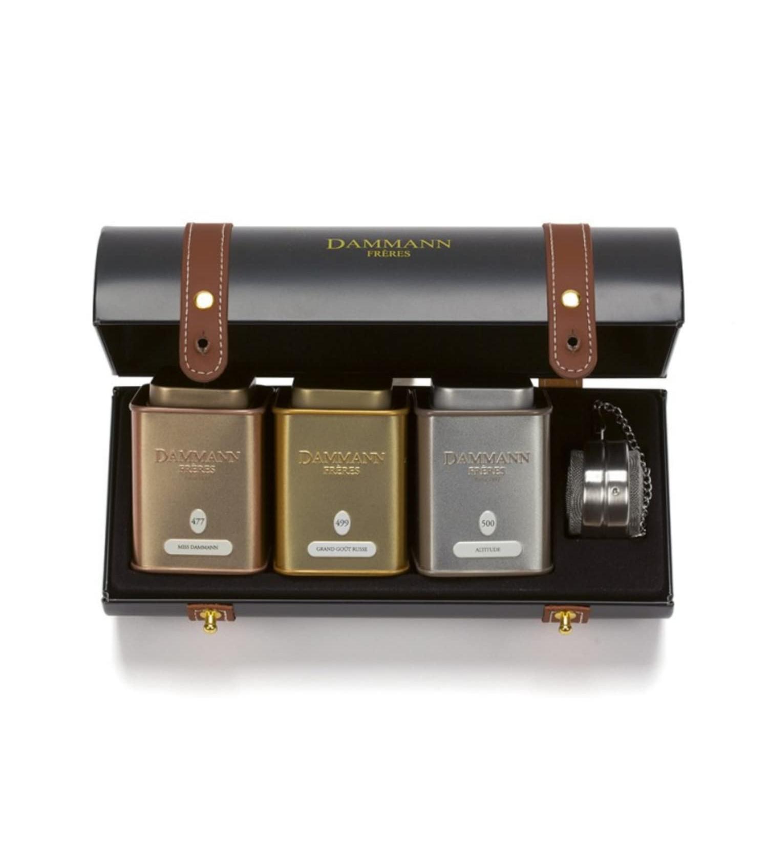  ANTICO CAFFE' NOVECENTO Dammann Fr res | Marvelous Gift Set | Assorted Teas + Infuser | Loose Leaf Tea Gift Box with 3 Flavors | Loose Black and Green Teas in Tins - 90g | Tea Gift Set - Buy Online on GoSupps.com