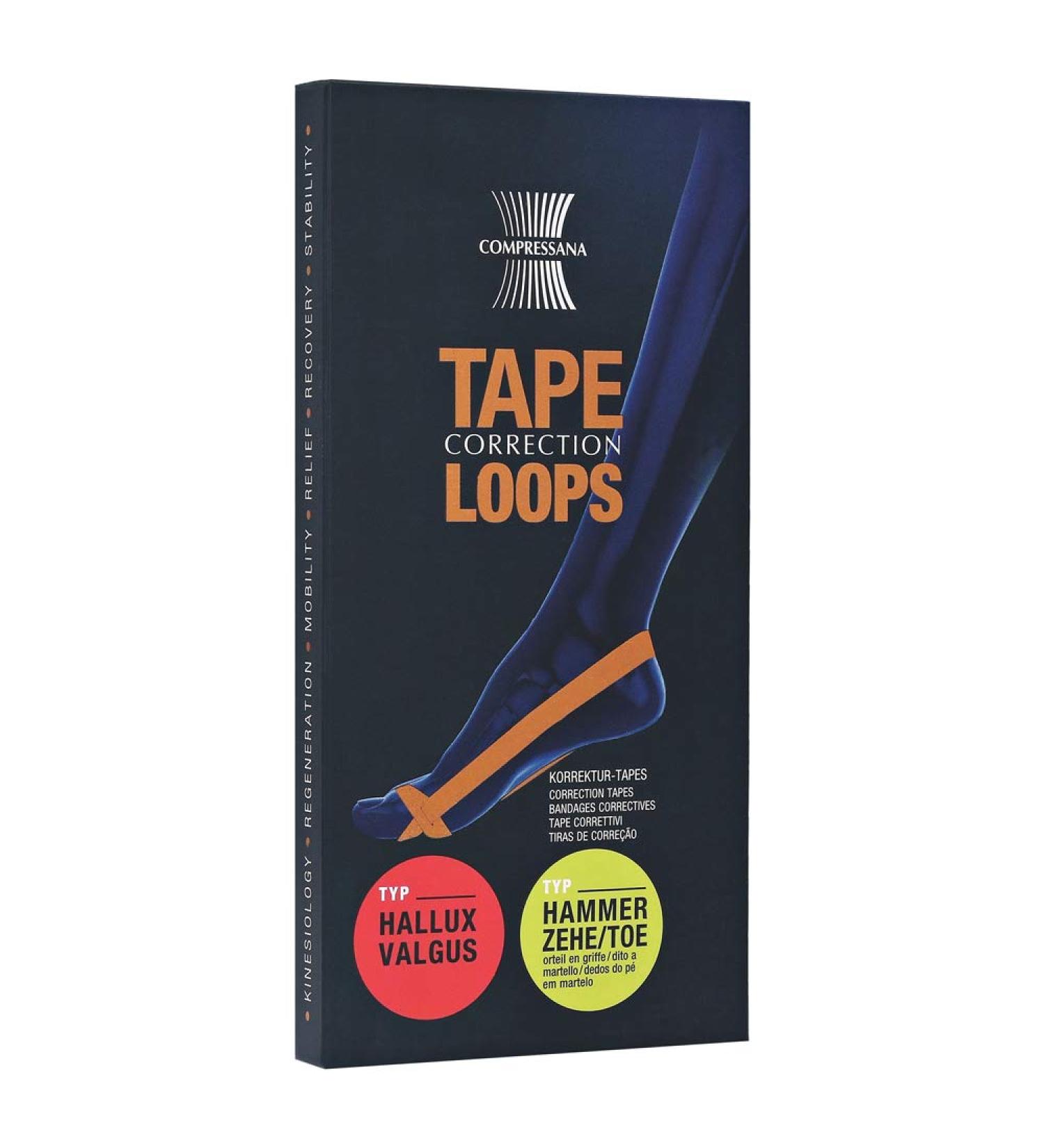 Compressana Tape Loops - Correction loops for Hallux Valgus and/or Hammerzeh Misposition - Toe spreader without silicone - 1 pair - size 41-42 - Color Diamant V - 41-42 Diamond