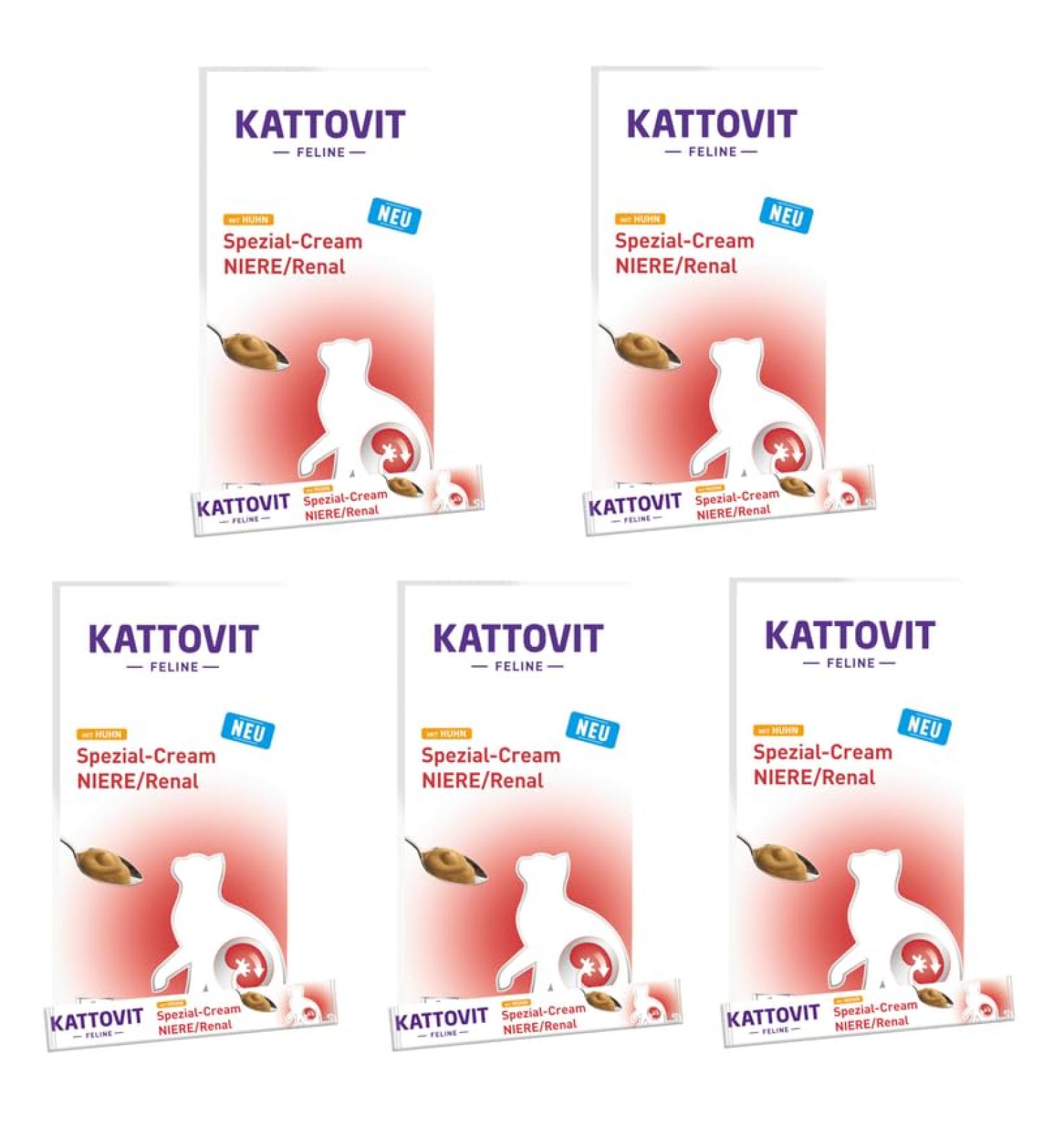 Kattovit Special Kidney Renal Cream with Chicken | Pack of 5 | 5 x 6 x 15 g | Food Supplement for Adult Cats | without Sugar colorants or preservatives - Buy Online on GoSupps.com