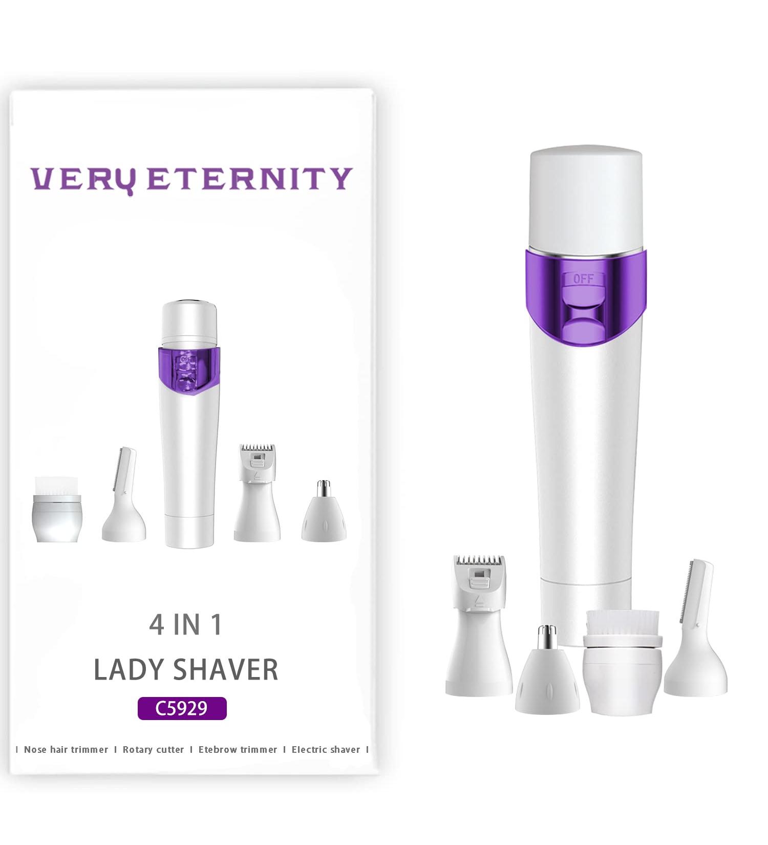 VERY ETERNITY 4 in 1 Lady Shaver Kit | USB Rechargeable Women's Shaver Set | Multi-Functional Facial, Nose, Eyebrow, Body, Bikini Trimmer | Purple - Buy Online on GoSupps.com
