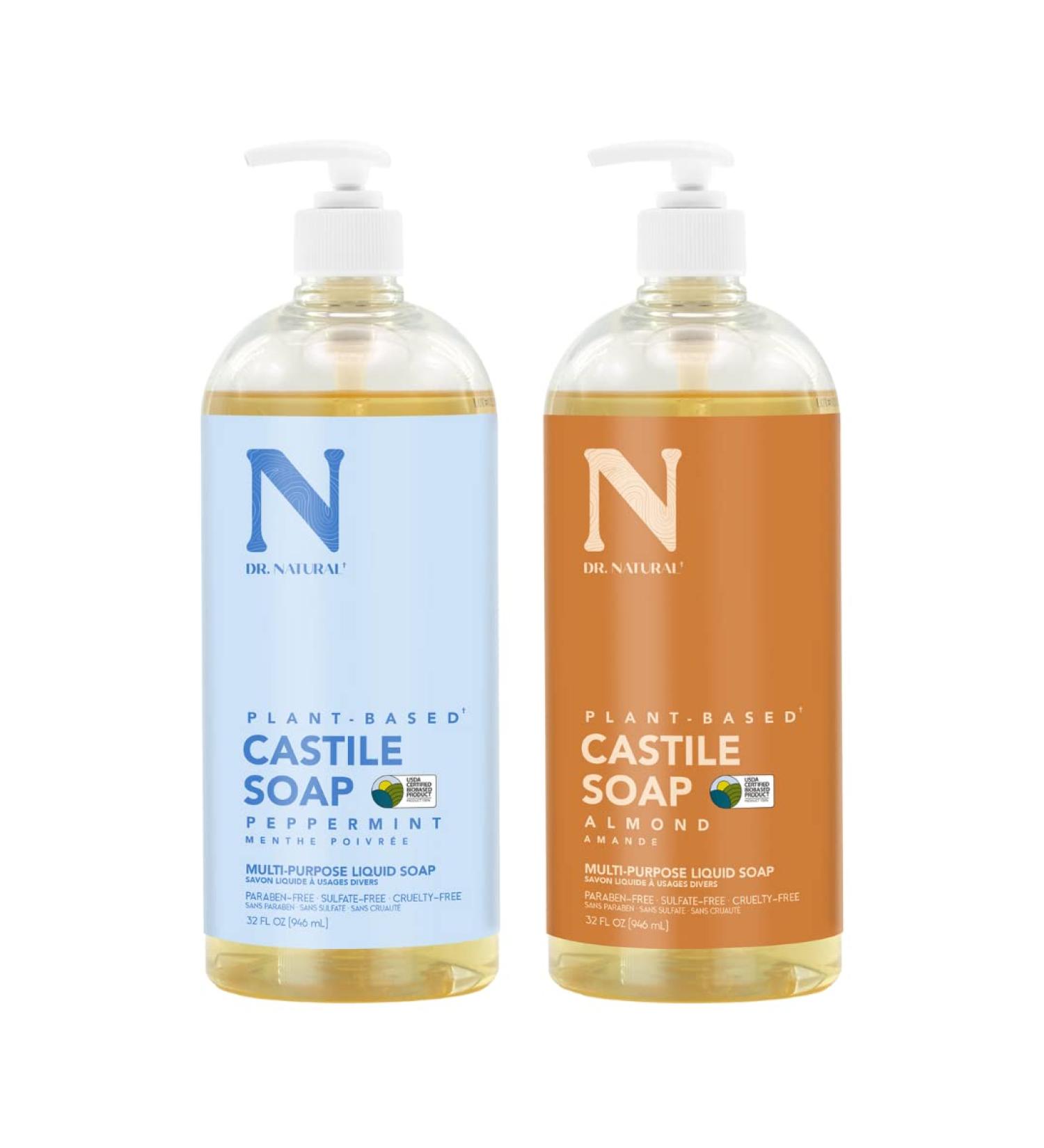 Dr. Natural Pure Castile Liquid Soap 2-Pack - Peppermint & Almond 64oz | 32 fl oz (Pack of 2) - Buy Online on GoSupps.com