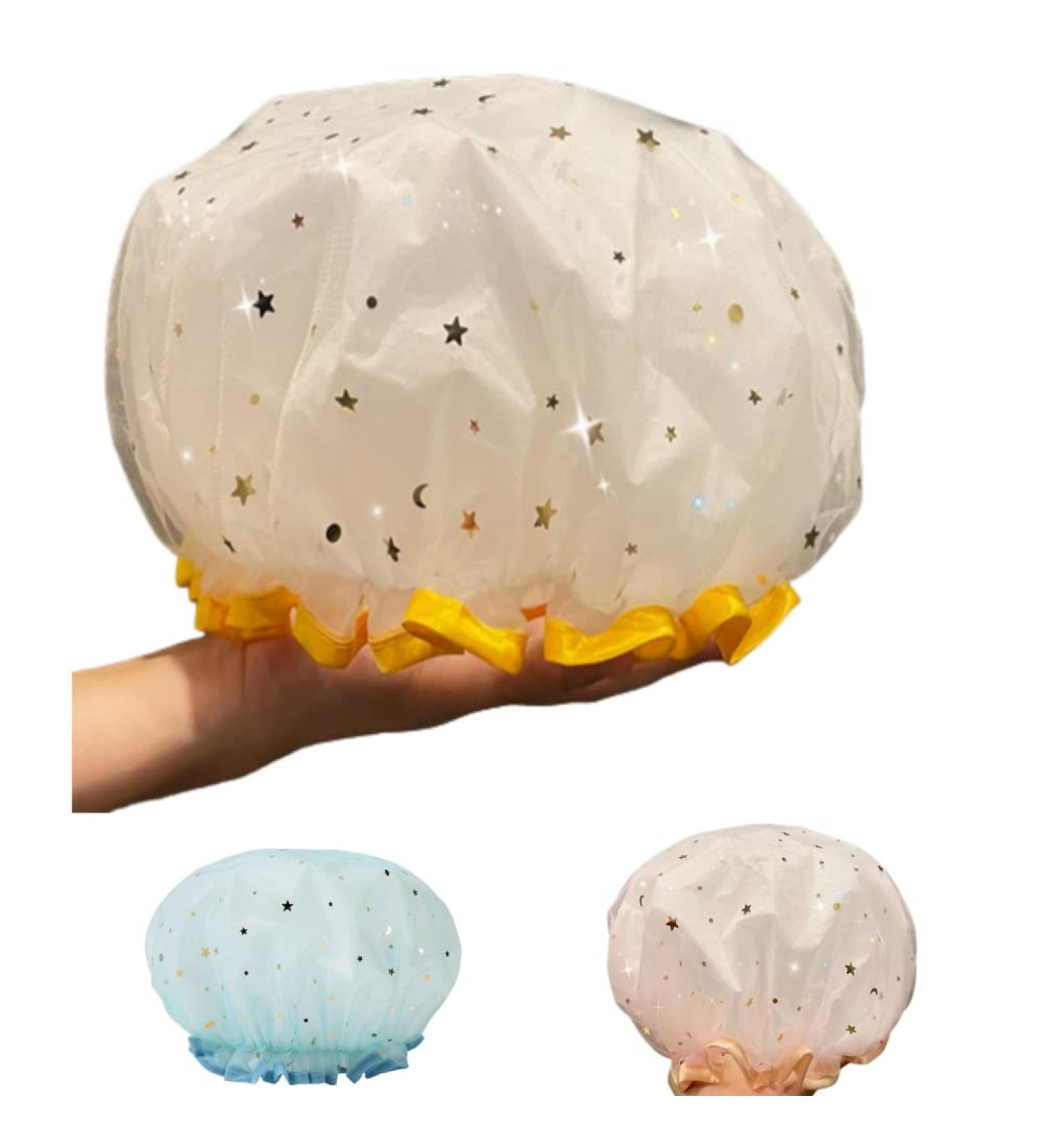 Double Layer Waterproof Shower Cap | Reusable Hair Cap for Women, Girls, and Kids - Golden - Buy Online on GoSupps.com