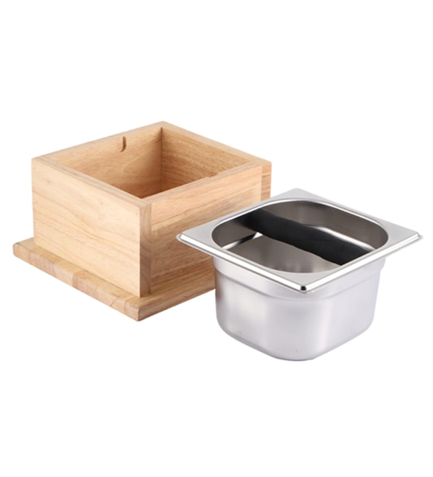 Natudeco Coffee Ground Container Multifunctional Stainless Steel Coffee Ground Knock Container Bucket Box with Wooden Base for Coffee Shop Use - Buy Online on GoSupps.com