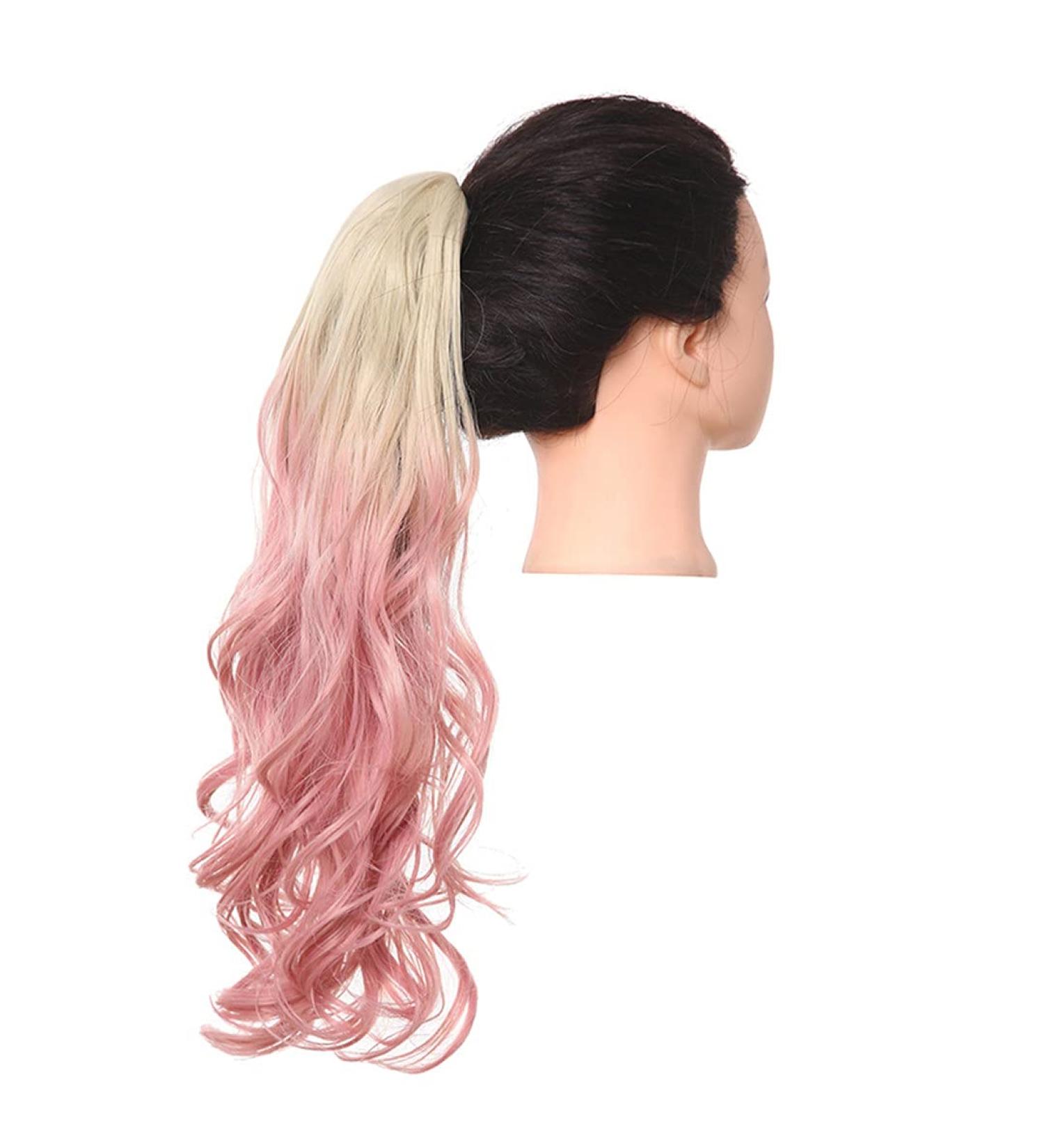 Buy 18-Inch Shadow Curly Hair Ponytail Extensions | Synthetic Blonde Pink Wavy Claw Clip-in Hair Piece for Afro Styles - Buy Online on GoSupps.com