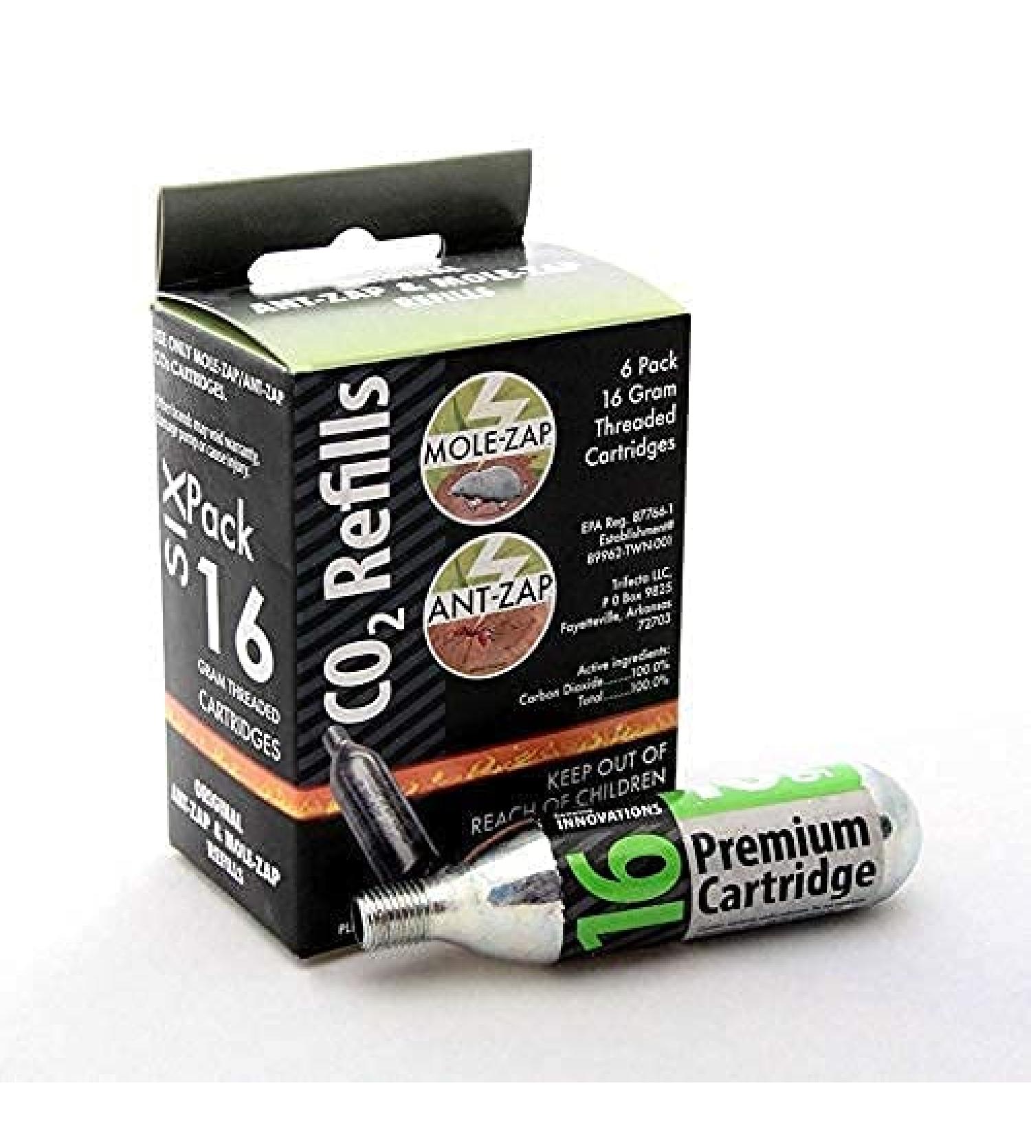 16g Threaded CO2 Cartridges 6-Pack for Mole-Zap/Ant Zap - Refill Pack - Buy Online on GoSupps.com