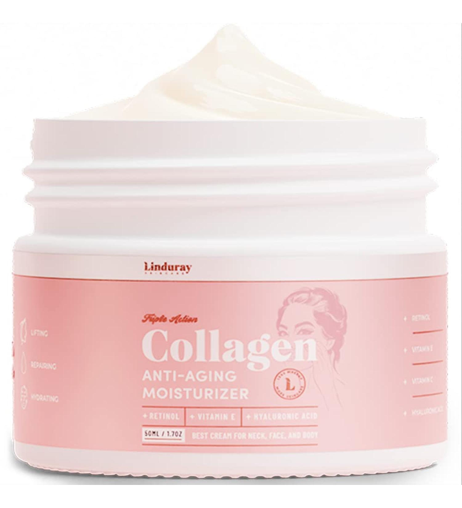 Triple Action Collagen Cream: Anti Aging Face Moisturizer with Retinol, Hyaluronic Acid, Vitamin E & C - Day & Night Skincare Routine for Cleanse, Moisturize, & Protect - Buy Online on GoSupps.com