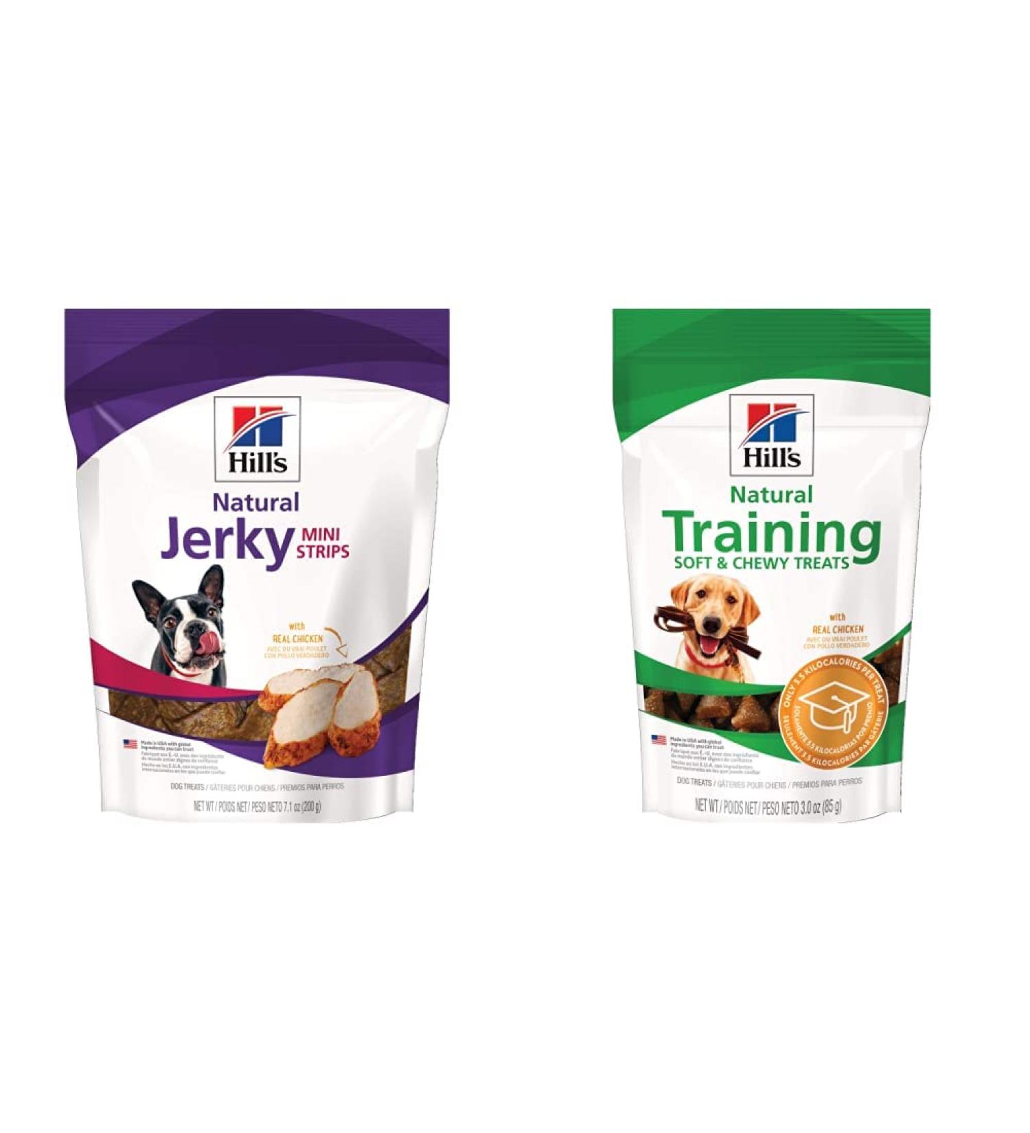 Hills Natural Jerky Mini-Strips with Real Chicken Dog Treat + Hills Natural Soft and Chewy Training Dog Treats with Real Chicken