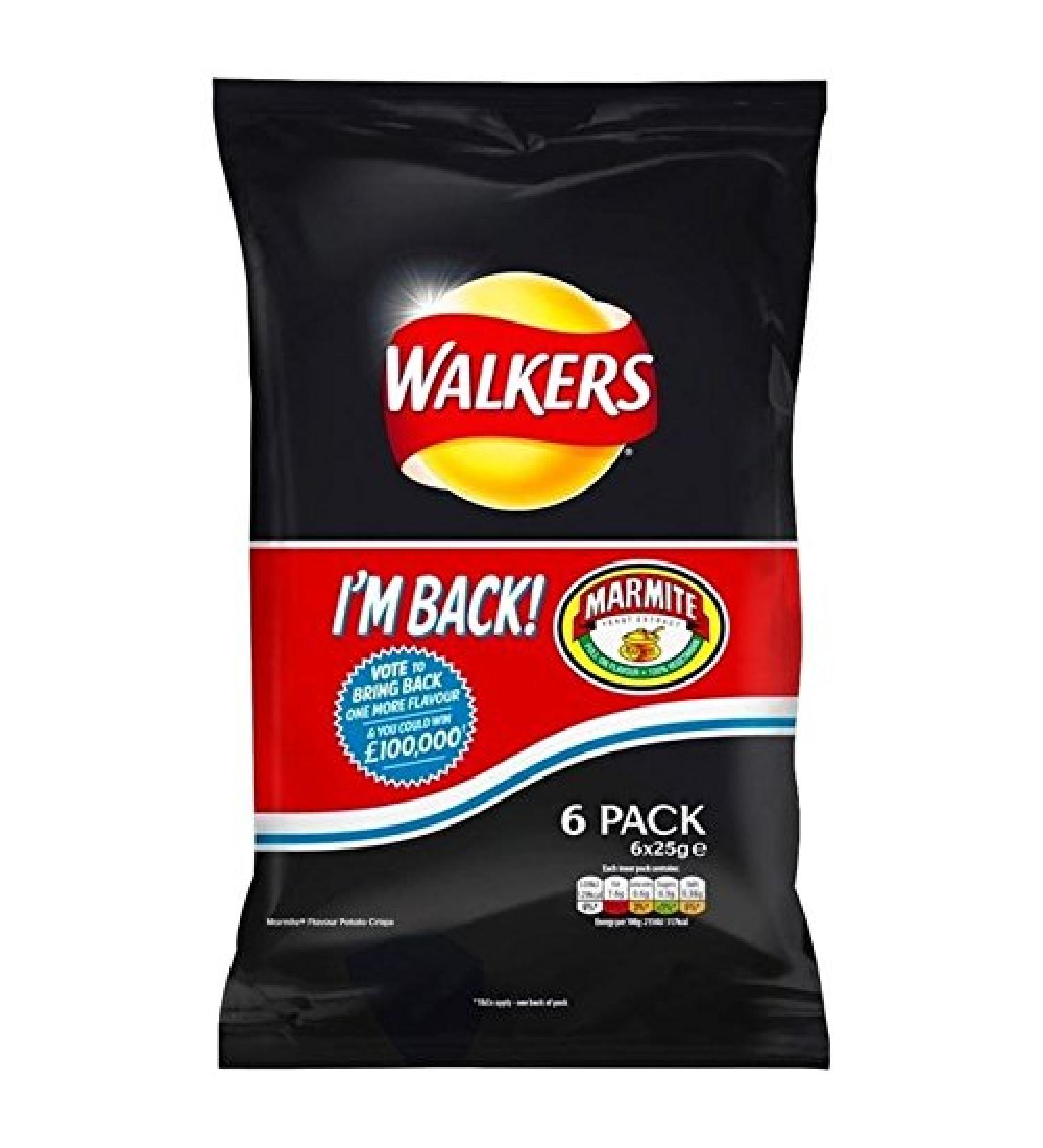 Walkers Walkers Marmite Crisps 6 x 25 g - Pack of 6