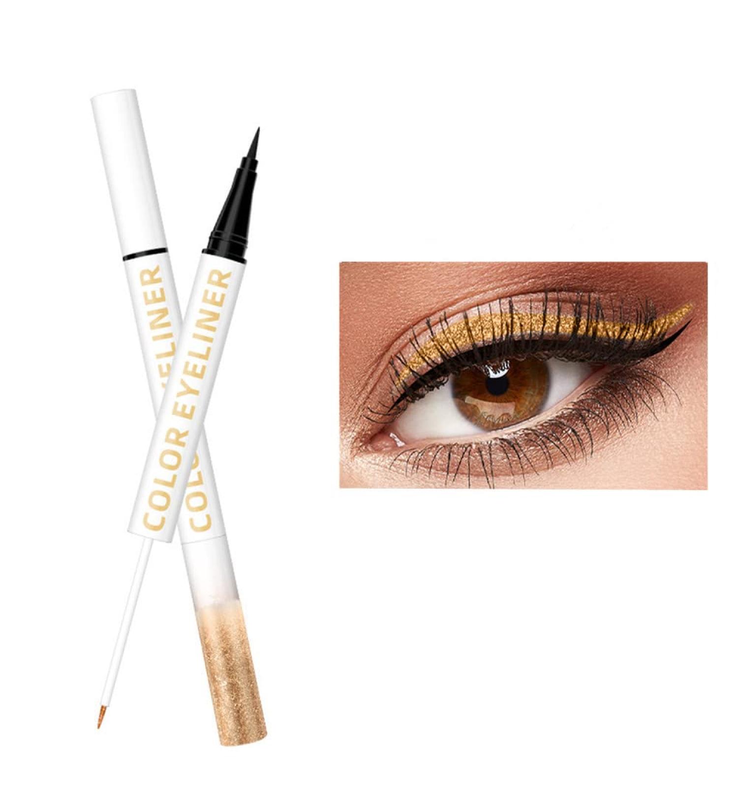 Double Ended Eyeliner Set - Black & Metallic Liquid Eyeliner Glitter Eyeliner Liquid Sparkling Eyeshadow Waterproof Glowing Eye Makeup Set (05#Orange) - Buy Online on GoSupps.com