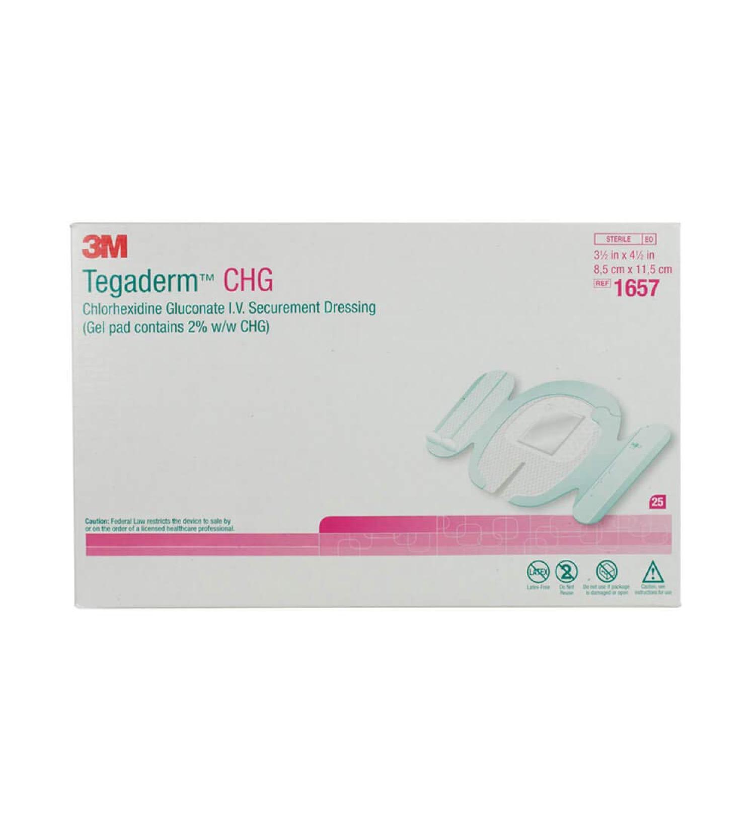 3M-1657 Tegaderm CHG Dressing 3.5"x4.5" 25/Bx by 3M Part No. 1657