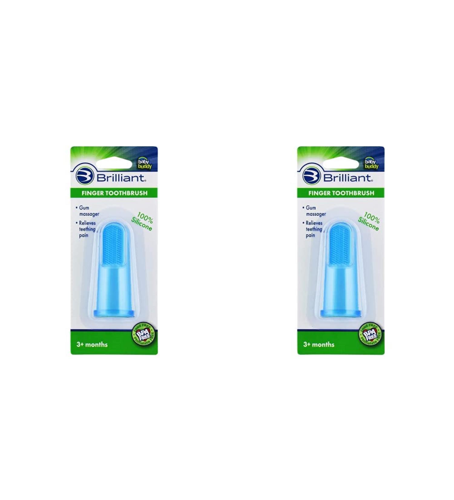 Baby Finger Toothbrush & Gum Massager - Teether Brush for Babies 3 Months+ | Silicone Oral Care Essentials - Pack of 2, Blue - Buy Online on GoSupps.com