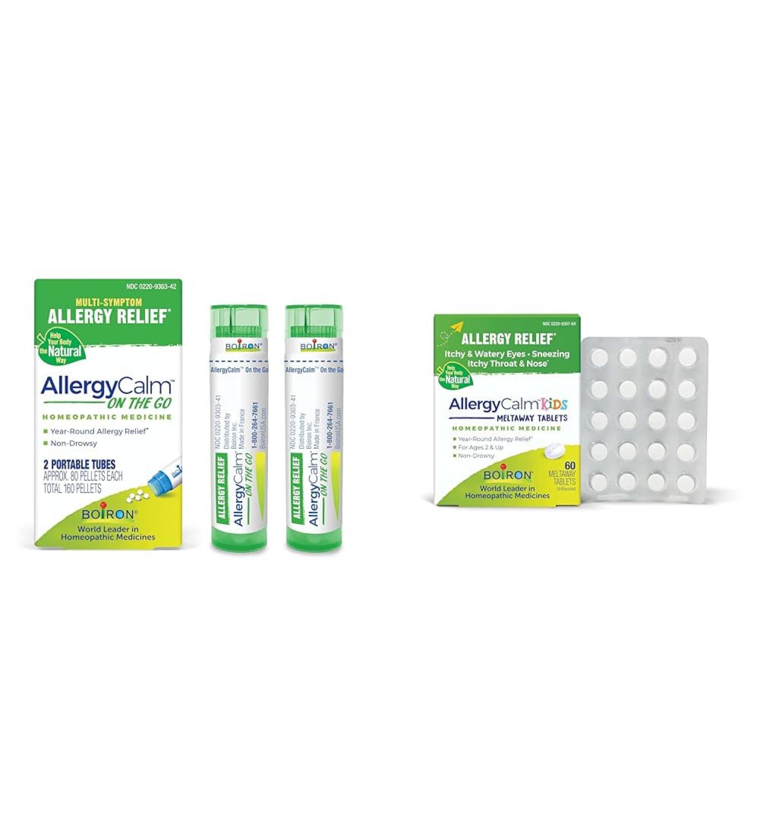 Boiron AllergyCalm On The Go 2 Count and Kids 60 Count Tablets for Allergy Symptom Relief - Buy Online on GoSupps.com