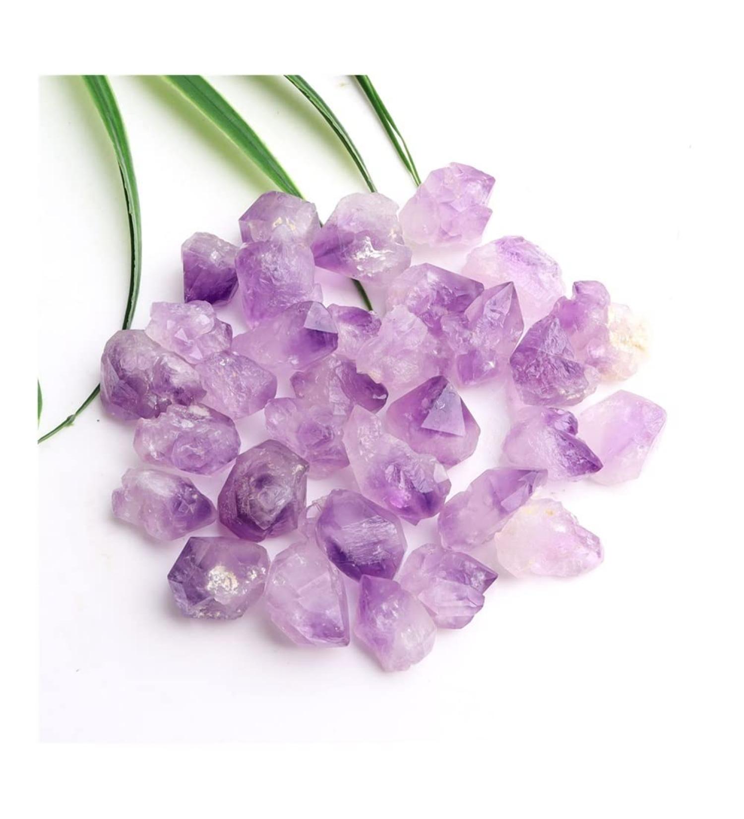 Crystal Rough Positive Energy Crystal 30g/50g Natural Mini Amethyst Quartz Crystal Vug Raw Stones Rough Specimen Gravels Pendant Gemstones DIY Healing Decoration Suitable for Home Office Decoration (