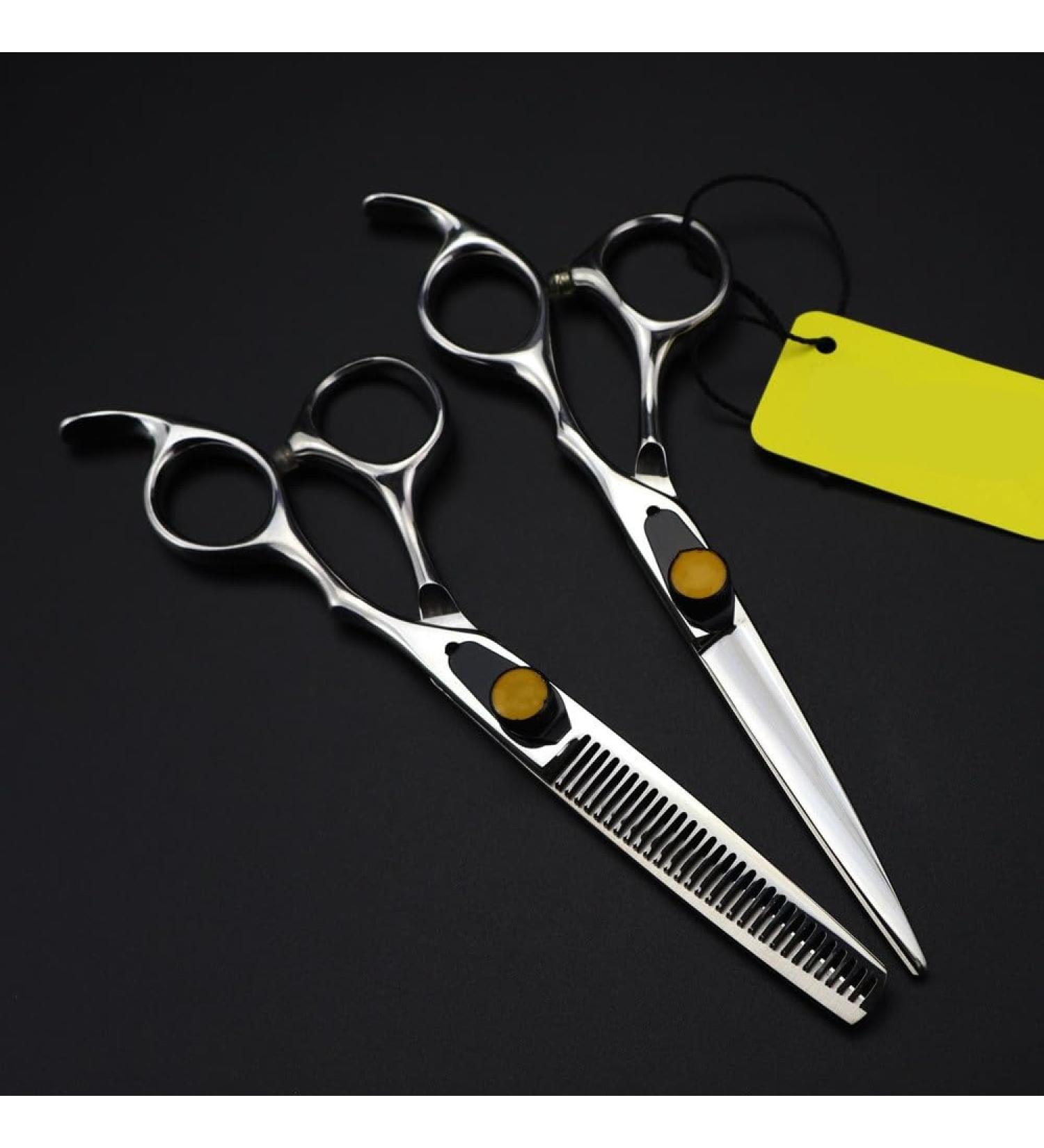 Professional 6 Inch Hair Cutting Scissors - Steel Yellow Gem Thinning Shears for Barbers & Hairdressers - International Shipping Available - Buy Online on GoSupps.com