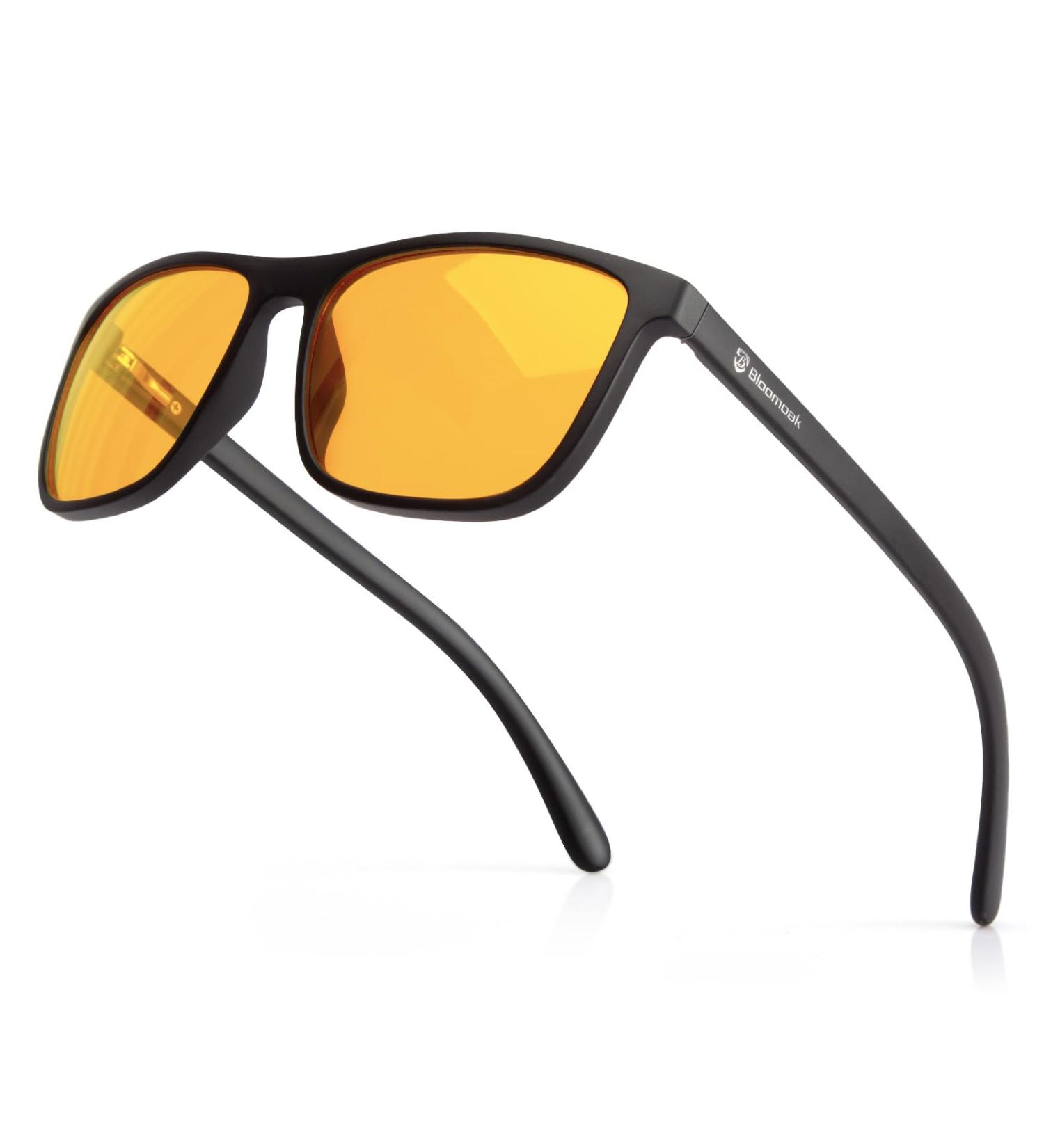 Bloomoak-99% Blue Light Blocking Glasses-Gaming Glasses-Anti Glare - Anti Fatigue-TR90 Material-Suitable for Screens Games TVs Mobile Phones Light Amber Honey - 75% - Matte Black - Buy Online on GoSupps.com