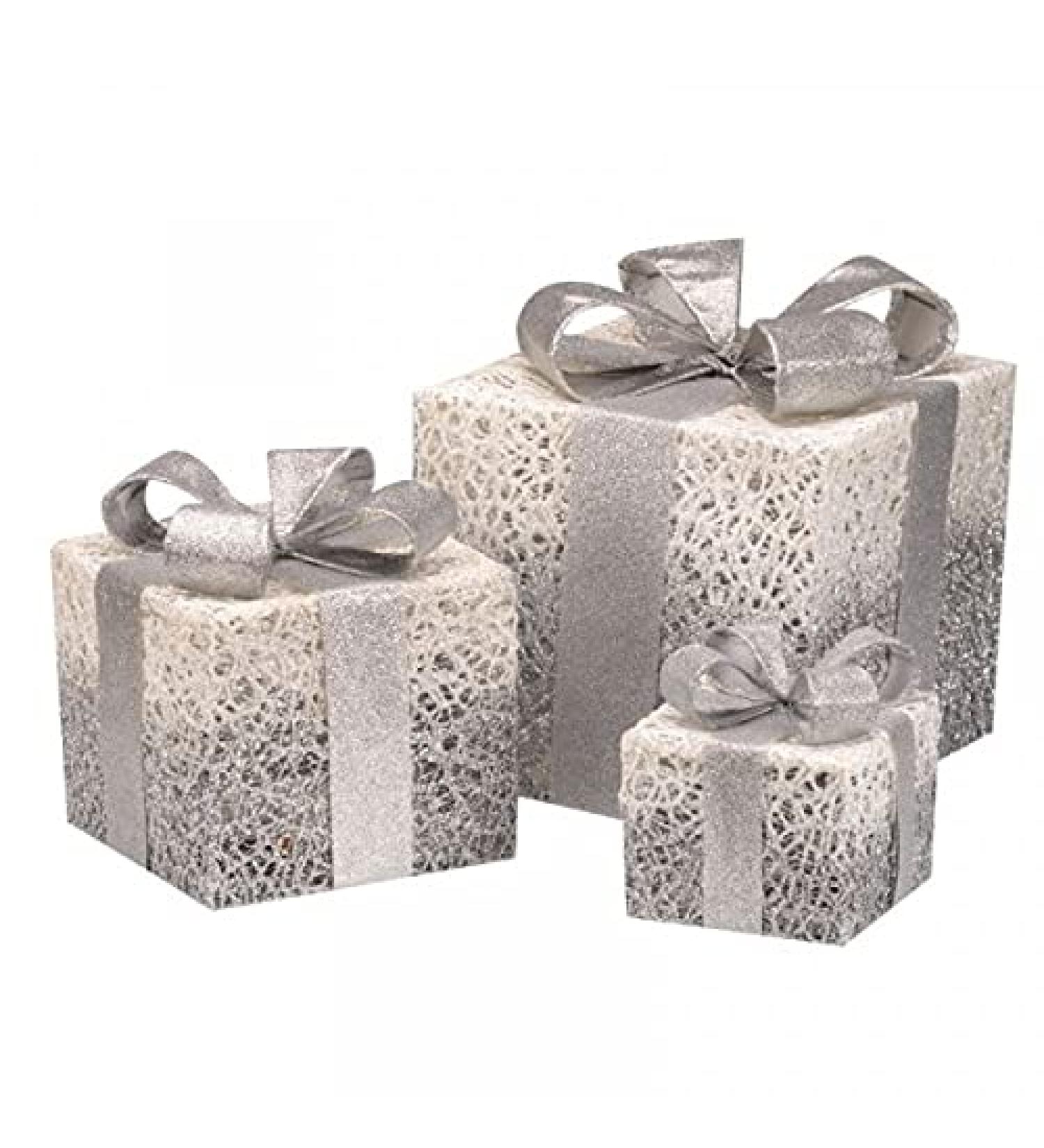 Online Garden Centre Silver Sparkly Faux Gift Boxes - Set Of 3 ** Decorating Your Home For Christmas Is All Wrapped Up! **