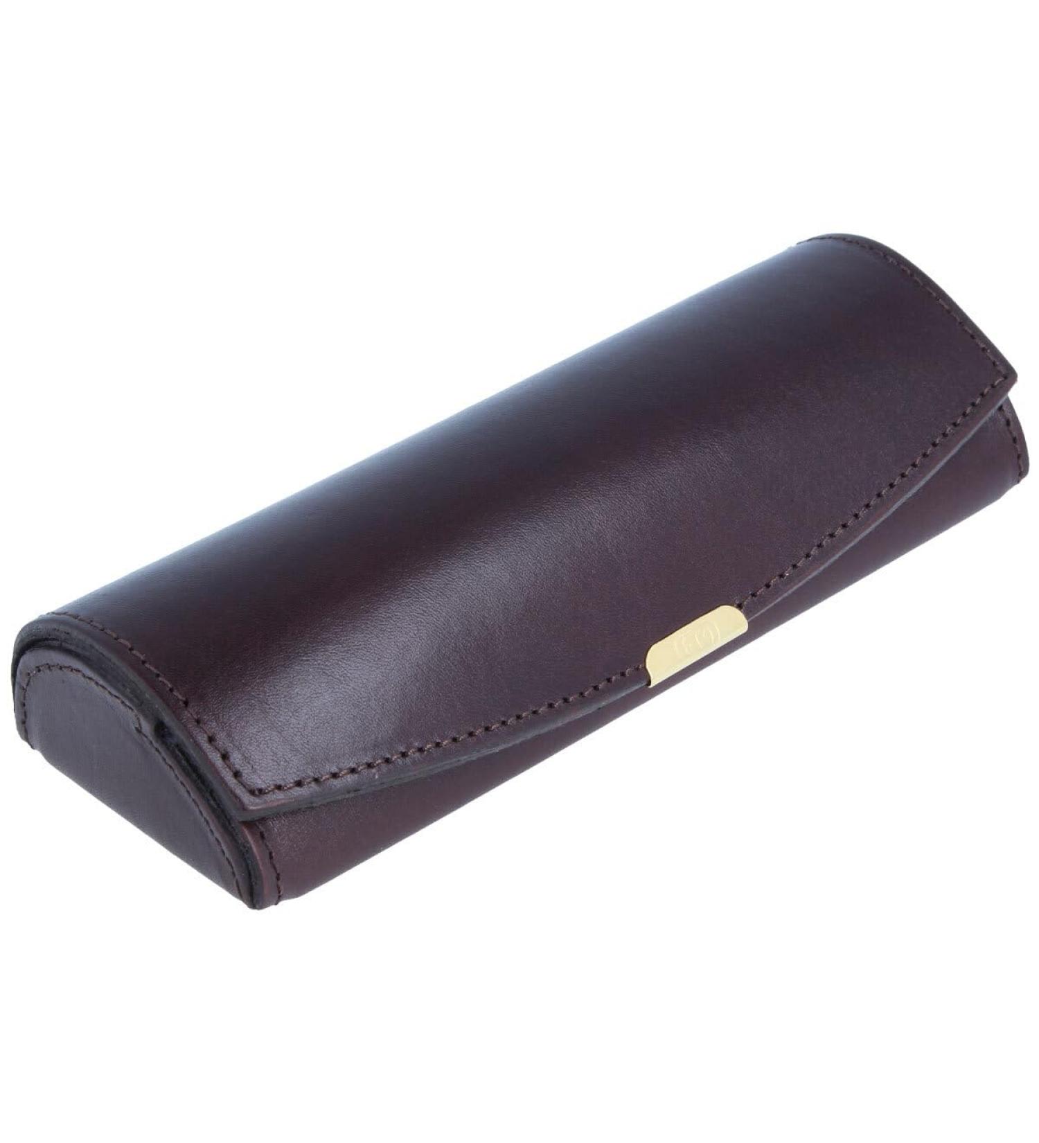 elegant case with snap fastener in shiny brown - "Werni" - genuine leather