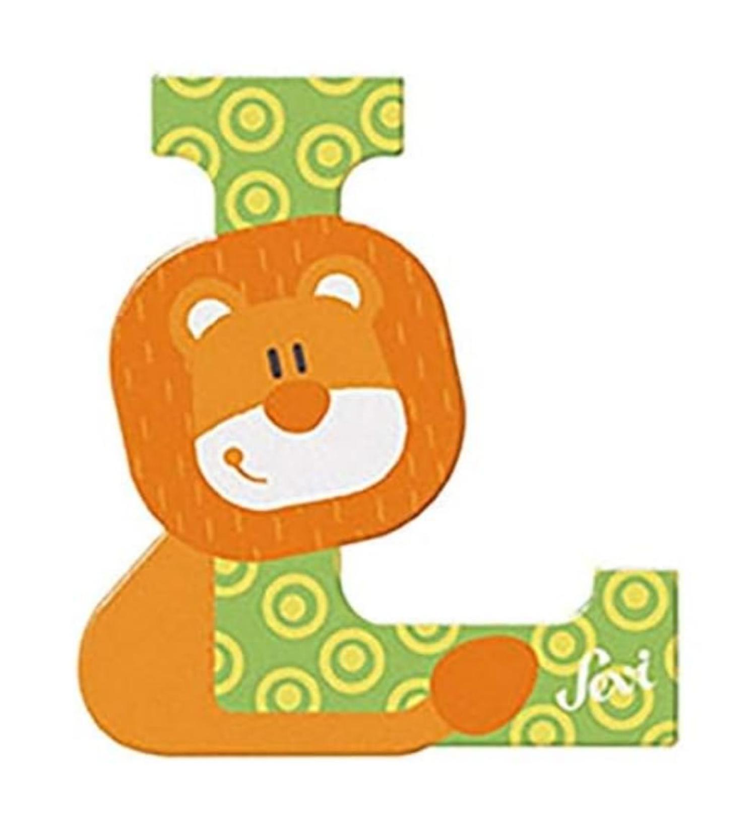 Sevi 83012 Tier wooden letters l lion approx. 10 cm door letters for children's room ABC learning toys made of wood educational toys for children from 3 years letter animals orange/green/yellow
