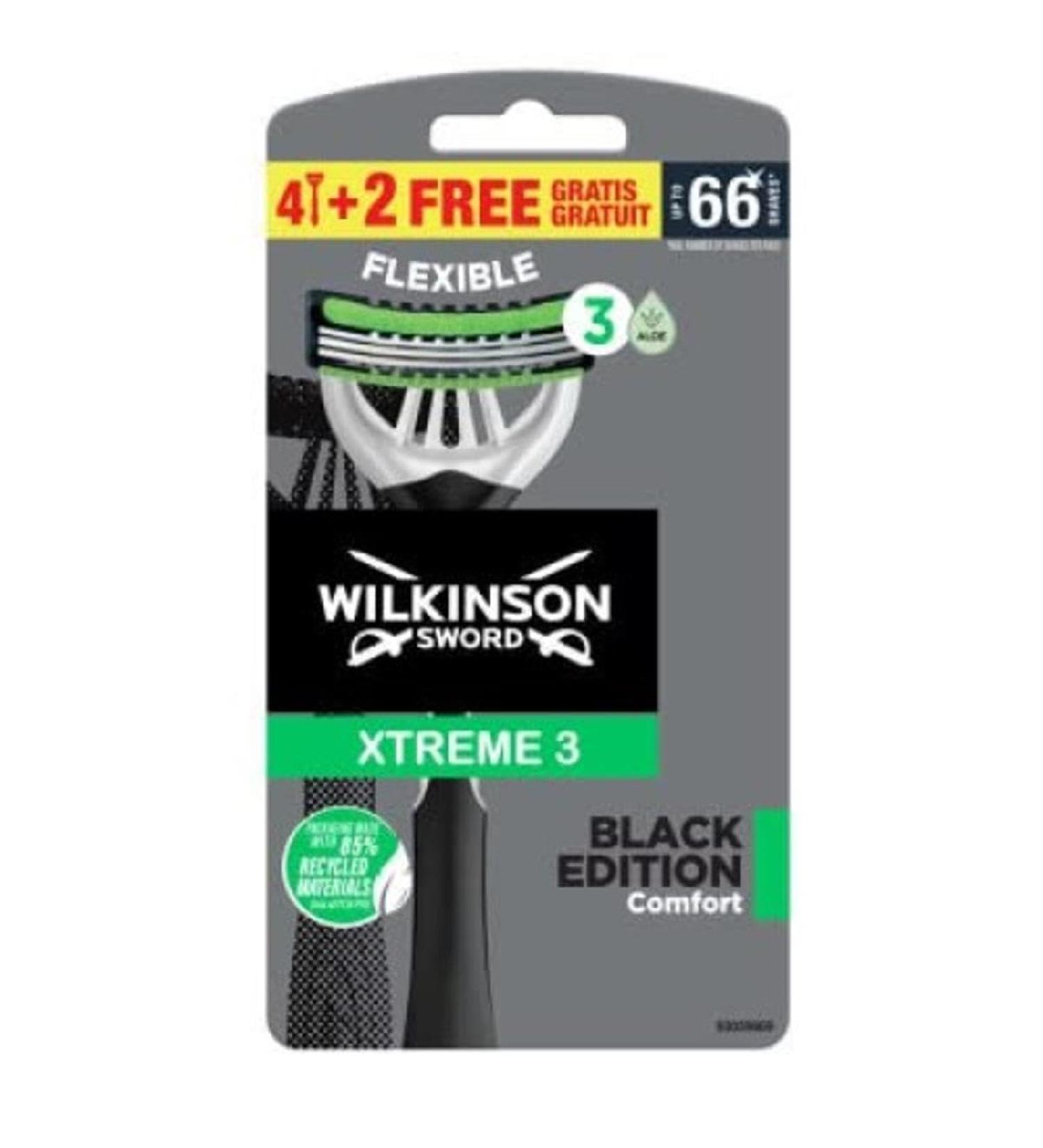 Wilkinson Xtreme 3 Black 4+2 Recycled Plastic The set with 6 razors