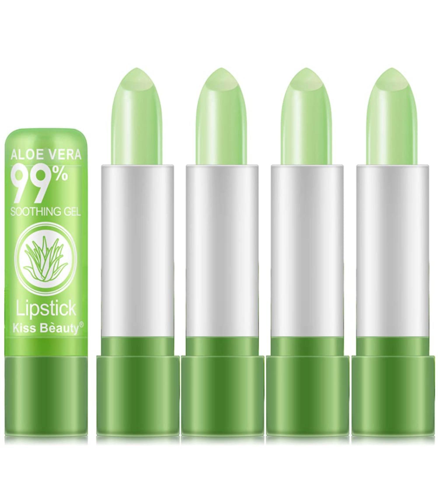 4 Pieces Aloe Vera Jelly Lip Balm Set - Magic Color Change Lipstick & Moisturizing Long-Lasting Lip Gloss - Buy Online on GoSupps.com