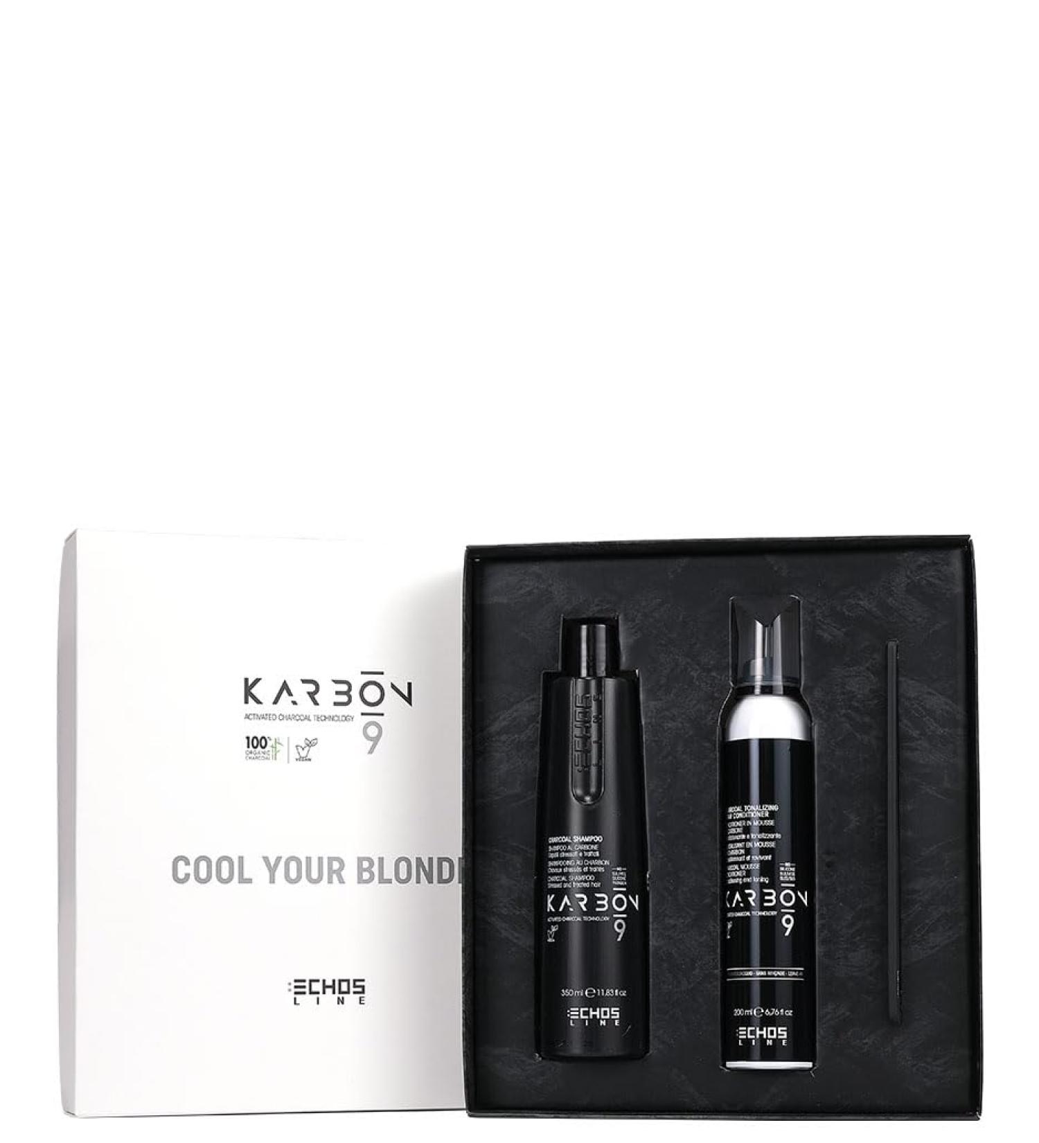 Echos Echosline | Charcoal Box - (Charcoal Shampoo Charcoal Tonalizing Foam peigne antistatique au carbone) - 350 ml + 200 ml