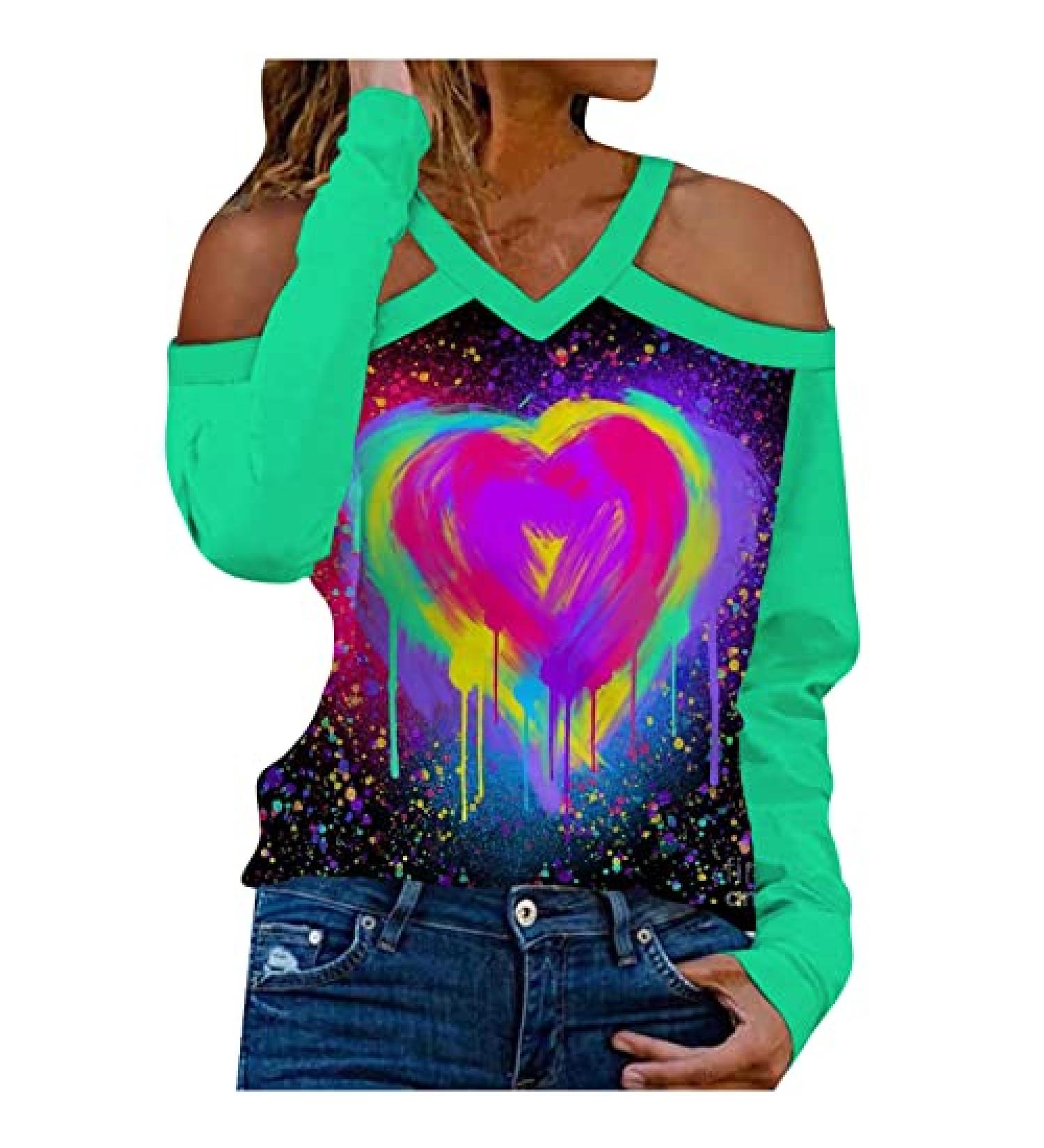 Valentine Love Heart Print Sparkly Women's Sweatshirt - V-Neck Long Sleeve Pullover - Buy Online on GoSupps.com
