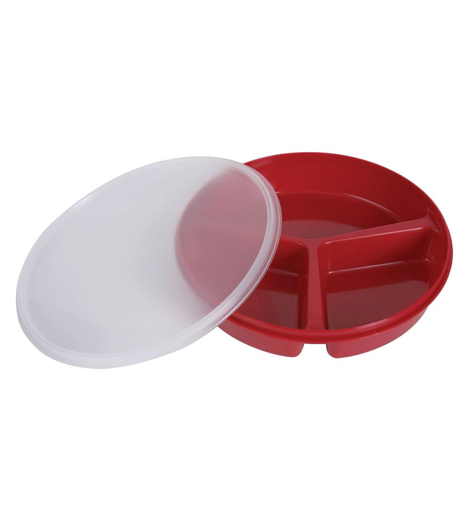 Partitioned Scoop Dish with Lid - Red: Convenient Meal Prep Solution - Buy Online on GoSupps.com
