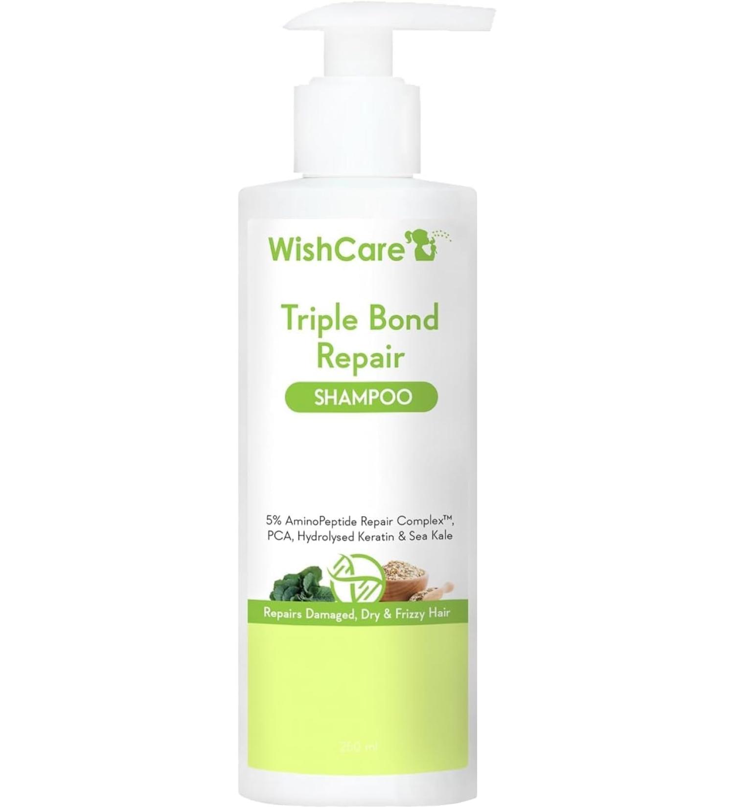 W.ishCare Triple Bond Repair Shampoo for Dry & Frizzy Hair - 5% AminoPeptide Complex & PCA - Repairs Damaged & Frizzy Hair 250ml - Buy Online on GoSupps.com