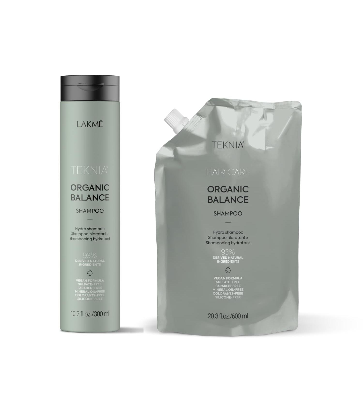 Lakme Teknia Organic Balance Shampoo and Refill Bundle | Hydrating for All Hair Types | Organic Sulfate-free and Silicone-free (300 and 600 ml (Pack of 2)) 900 ml (Pack of 1) - Buy Online on GoSupps.com