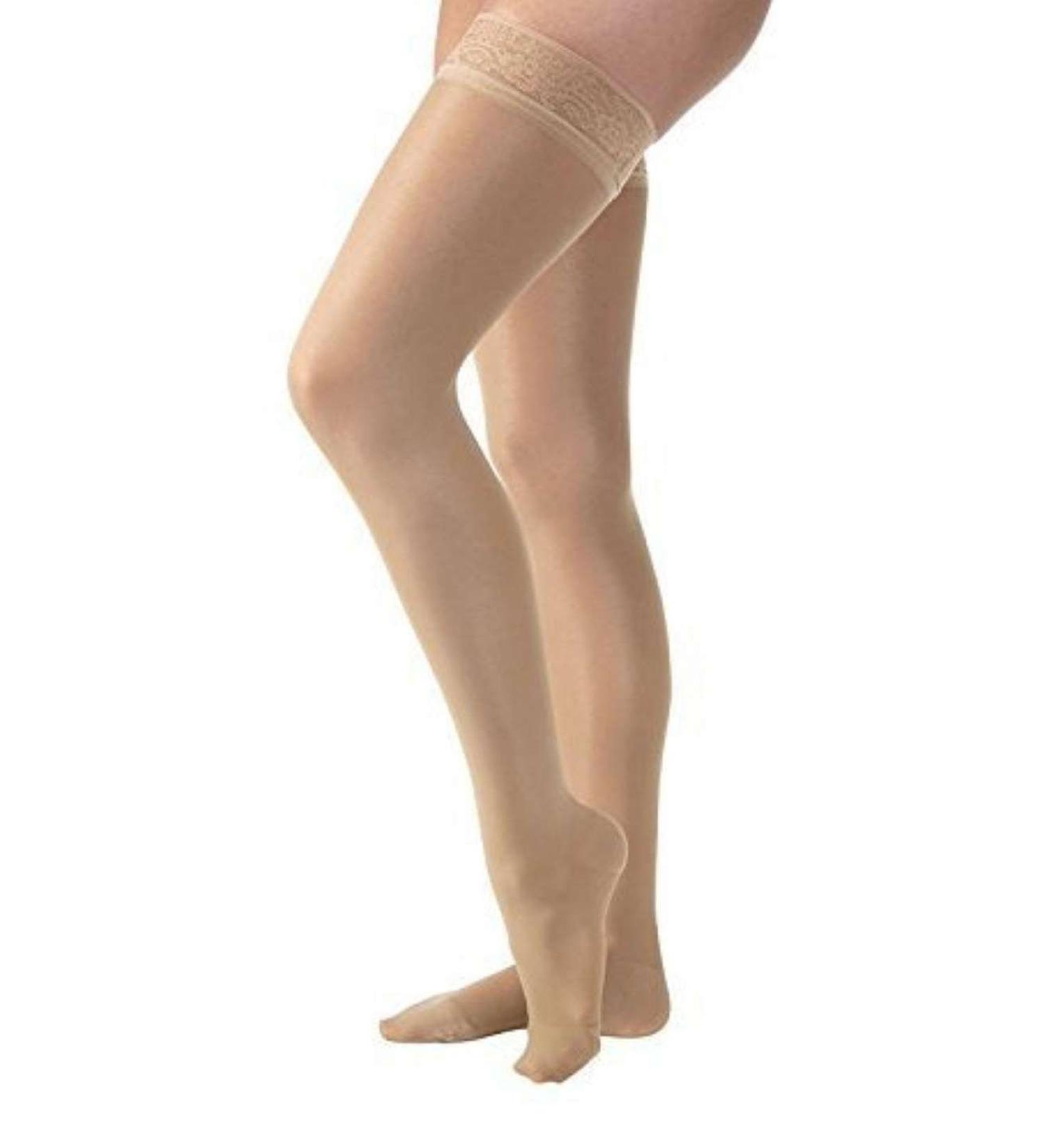 JOBST 122246 UltraSheer Thigh High with Lace Silicone Top Band 20-30 mmHg Compression Stockings Closed Toe Small Natural