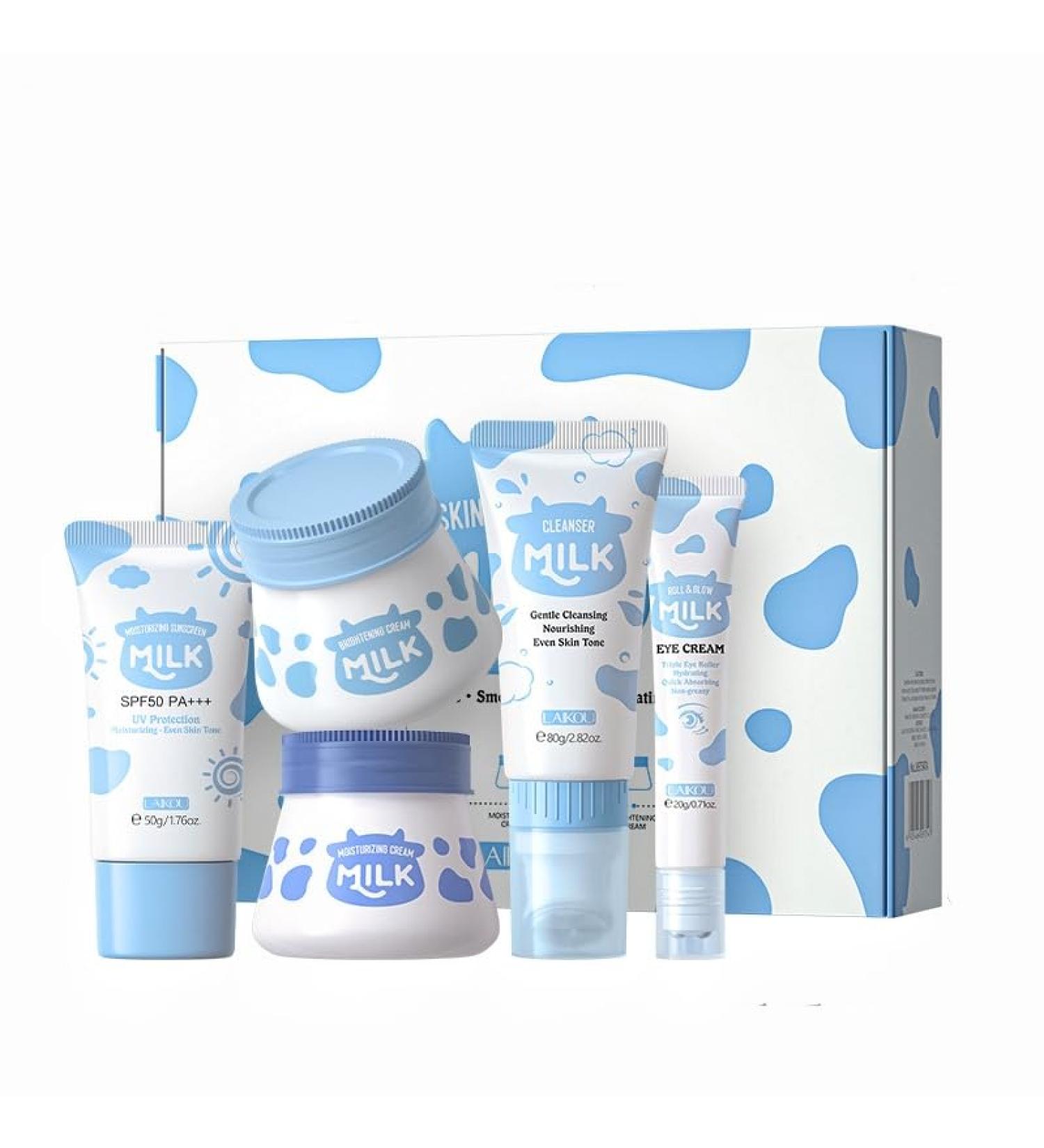 Travel Milk Skin Care Set Including Cleanser SPF50+ Sunscreen Eye Care Brightening Cream Skin Moisturizer Daily Gifts - Buy Online on GoSupps.com