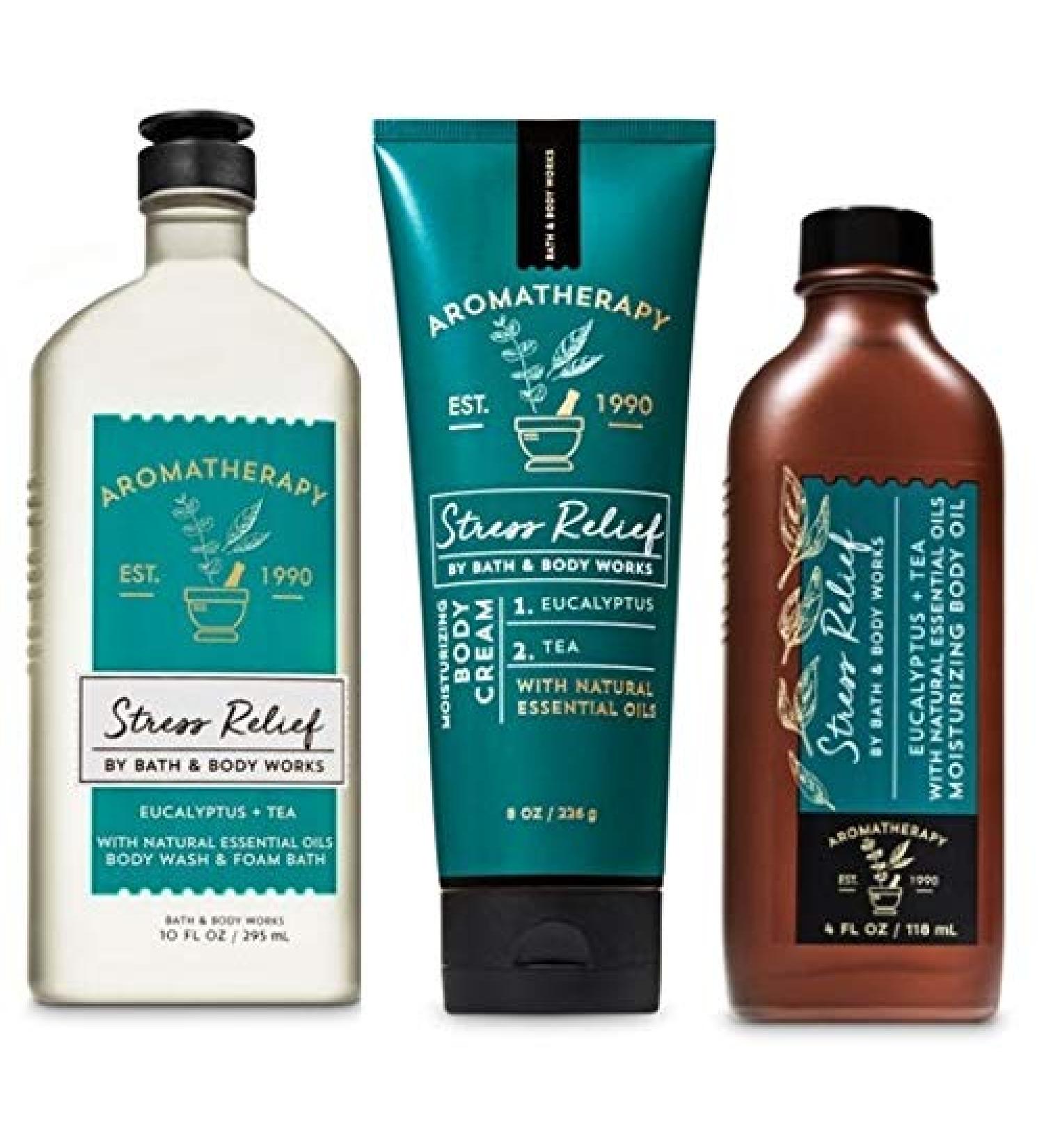 Bath and Body Works Aromatherapy Eucalyptus Tea Trio Gift Set - Stress Relief Body Oil, Shower Gel, and Body Cream - Buy Online on GoSupps.com