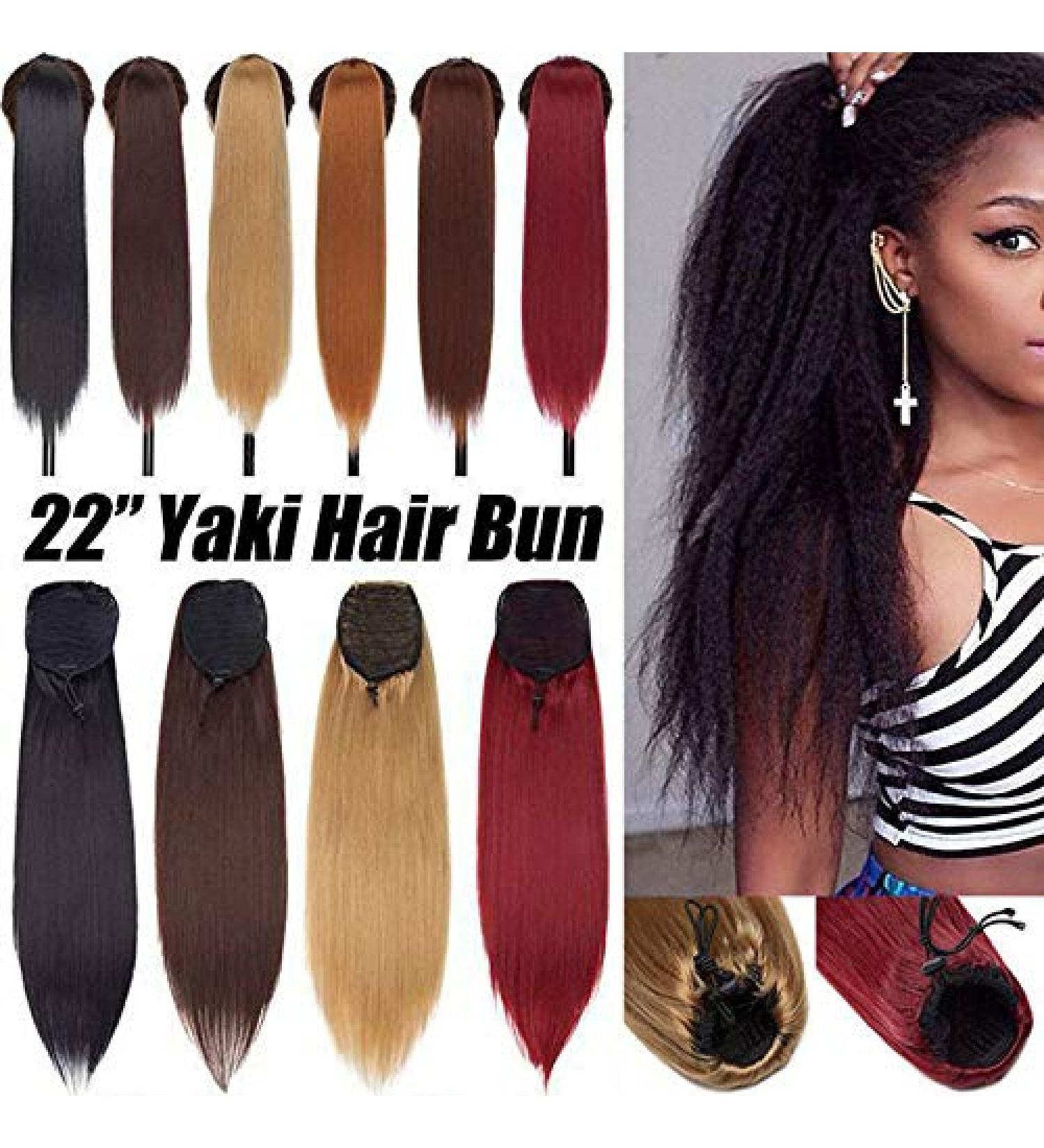 Kinky Drawstring Ponytail Hairpiece for Women - YAKI Straight Hair Extension 55cm Dark Brown Wig - Buy Online on GoSupps.com