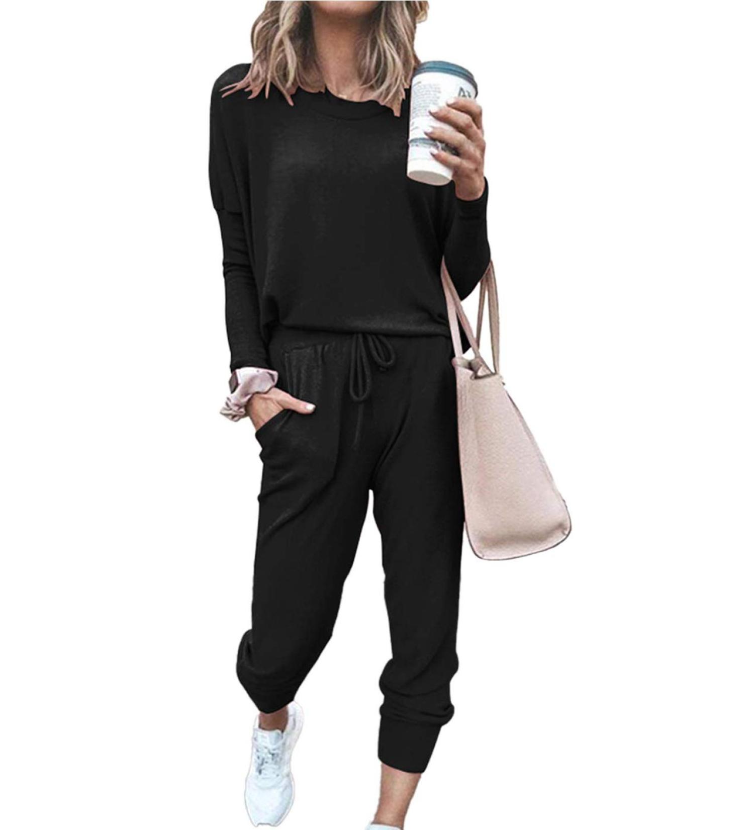 PRETTYGARDEN Women's 2023 Fall Two Piece Outfit - Long Sleeve Crewneck Pullover Top and Pants Set - Sweatsuit Tracksuit - Black (Large) - Buy Online on GoSupps.com
