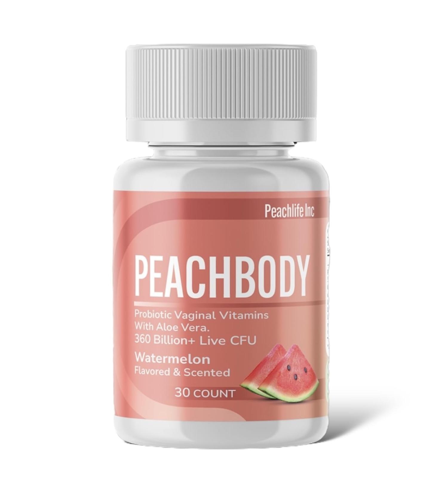 Watermelon Flavored Probiotic Vaginal Suppositories | Aloe Vera & pH Balance Support - Peachbody 30 Vegetable Capsules - Buy Online on GoSupps.com