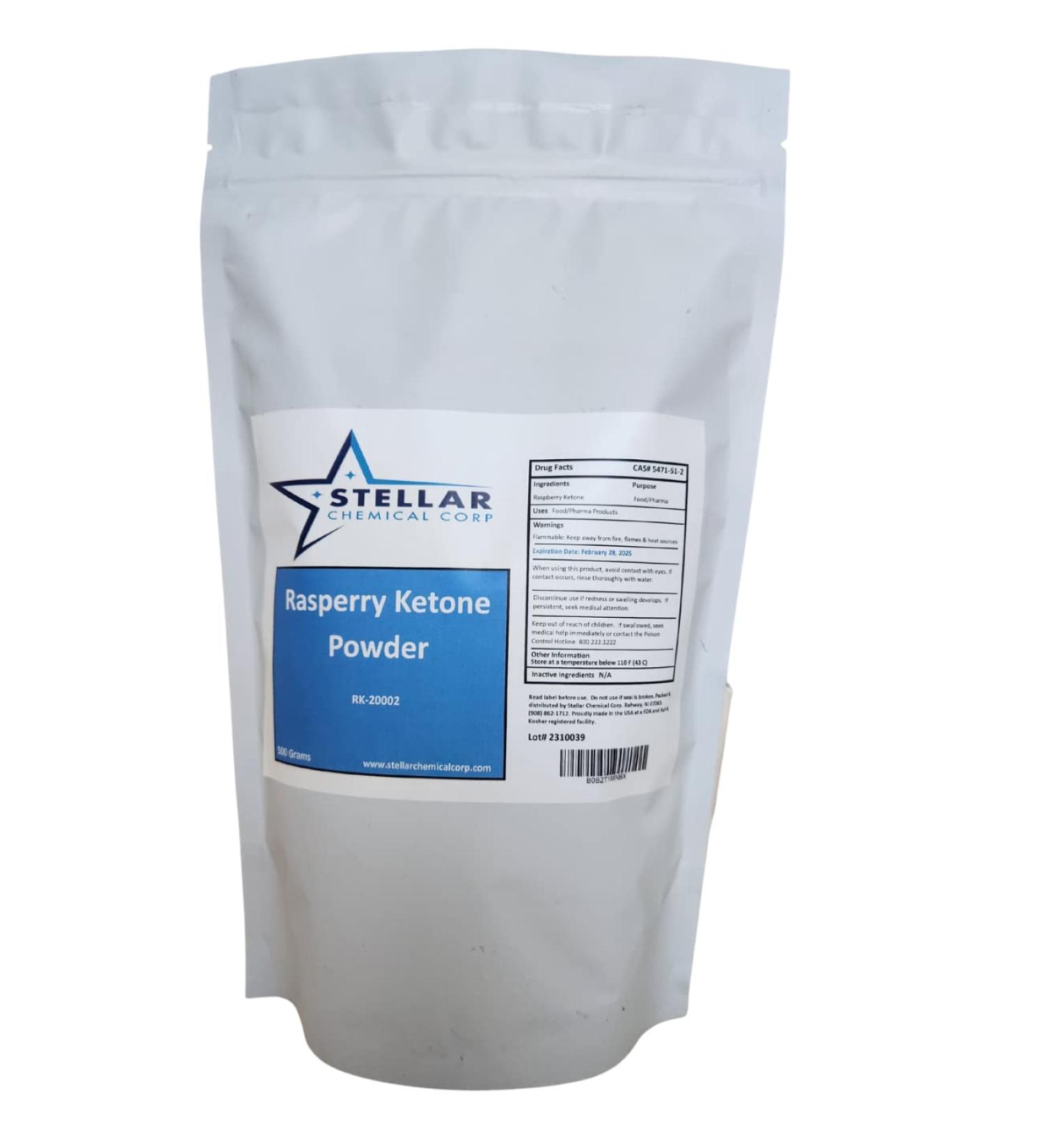 Stellar Chemical Corp Raspberry Ketone Powder  500 Grams Dietary Supplement Antioxidants Support - Pure Gluten Free - 500mg per Serving