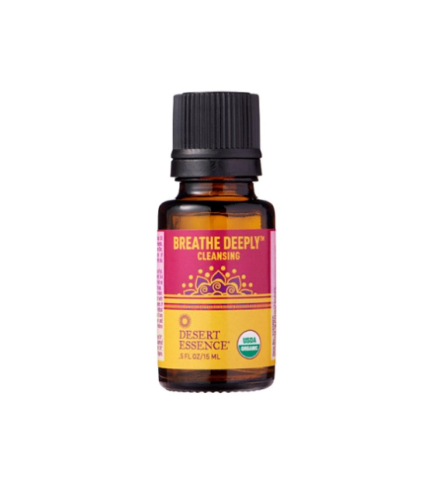 Desert Essence Organic Essential Oil - Breathe Deeply - Cleansing - 0.5 Fl Oz - Freshens Air - Clarifying Scent - Shoe Deodorizer - Yoga or Meditation Practice - Promotes Peace & Comfort Breathe Deeply 0.5 Fluid Ounce