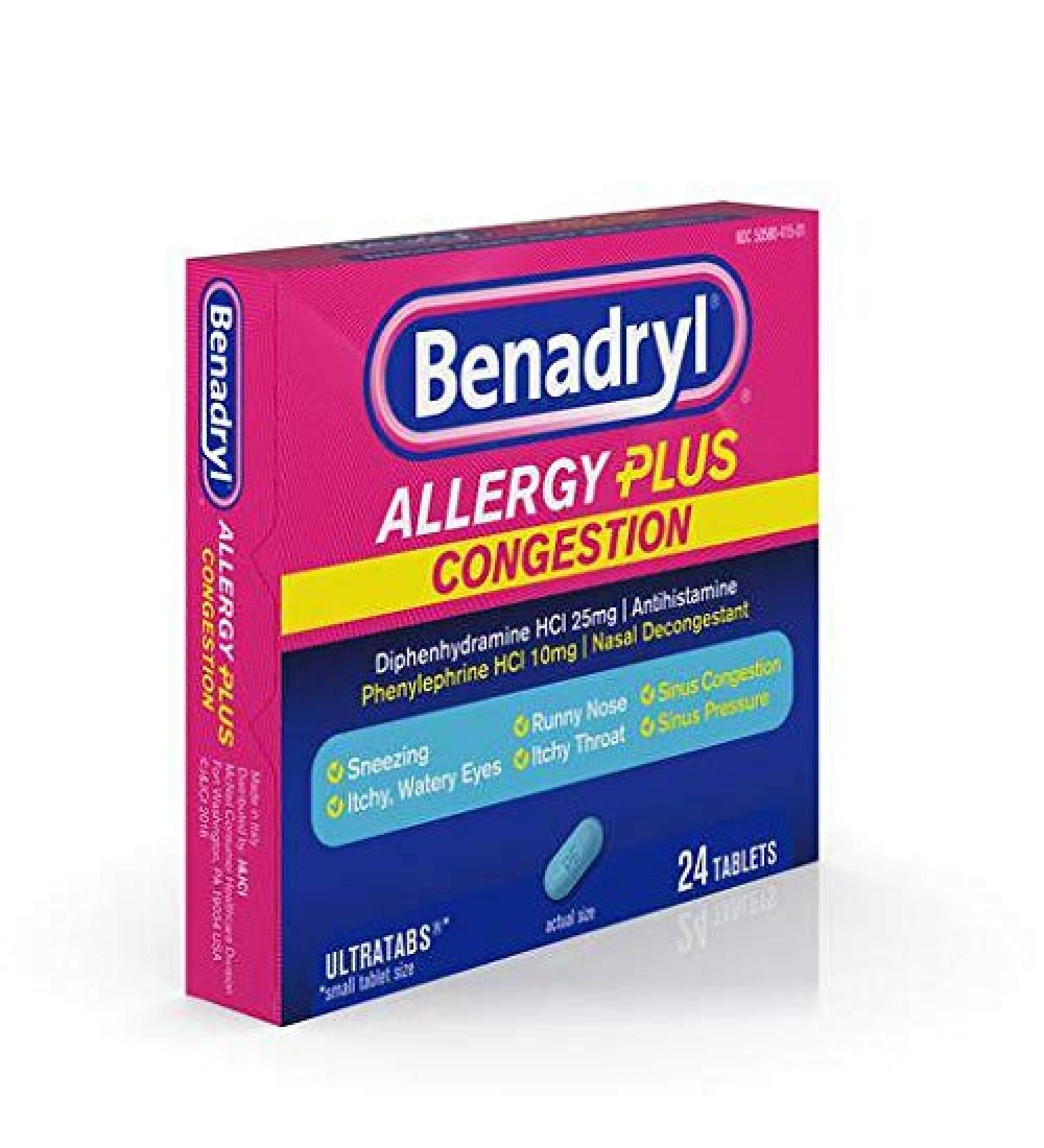 Benadryl Allergy Plus Congestion Ultra Tablets 24 Count Each (8)