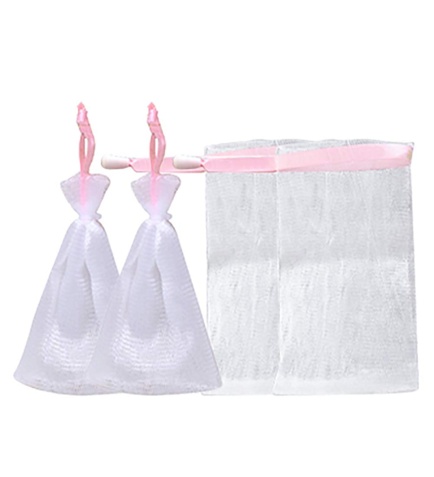 Pack of 4 Foam Net Nylon Bubble Nets with Silk Ribbon - Ideal for Body & Facial Cleansing & Skin Care | International Shipping - Buy Online on GoSupps.com