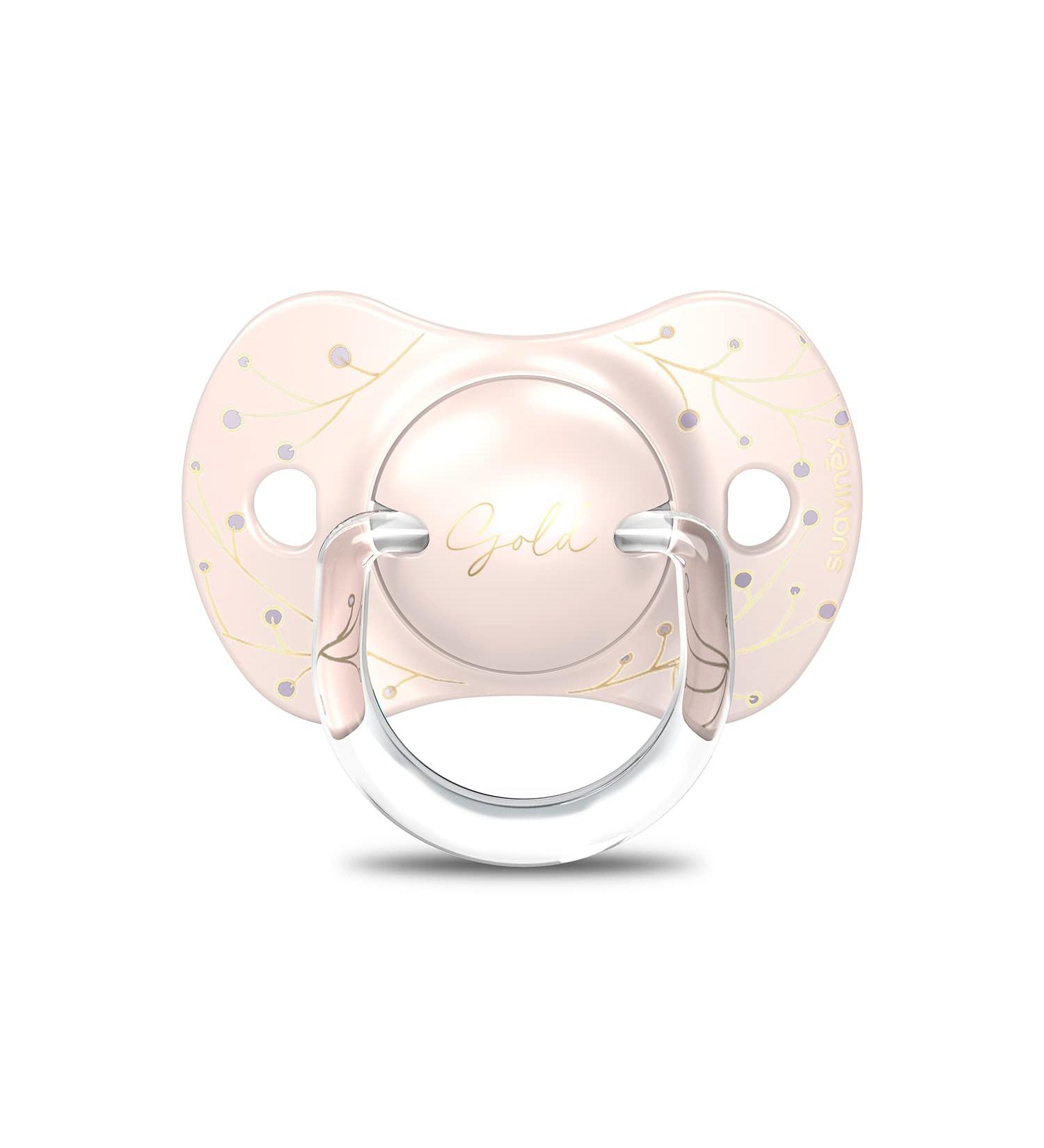 Suavinex Gold Edition Pacifier for 0-6 Months - Flat & Symmetrical Silicone SX Pro - Pink | International Shipping Available - Buy Online on GoSupps.com
