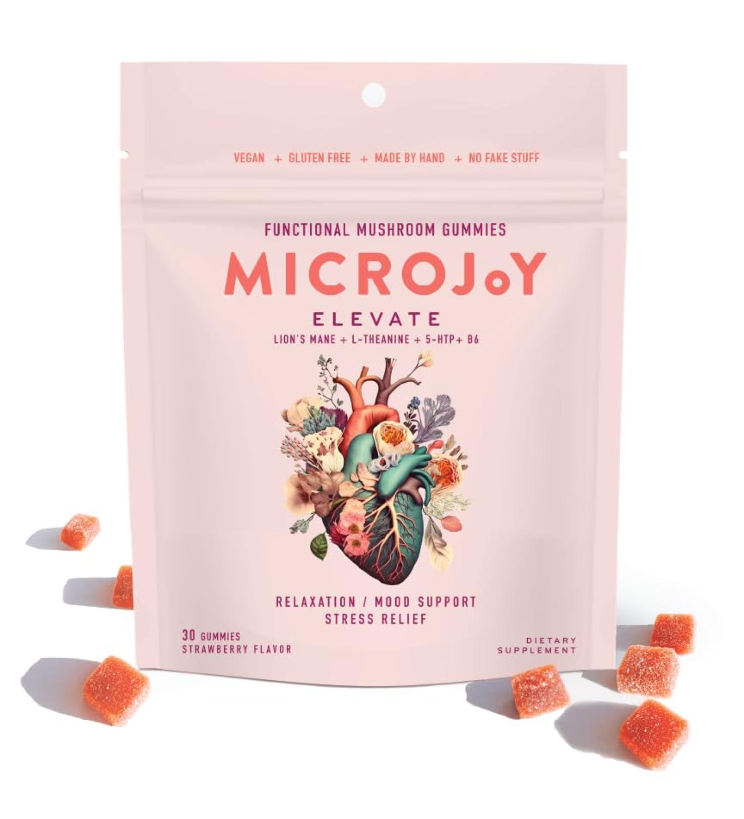 Microjoy Elevate Mood Support Relaxation & Stress Relief Gummies with L-Theanine Lion s Mane 5-HTP & B6 Vegan Non-GMO 30ct Strawberry 30 Count (Pack of 1) - Buy Online on GoSupps.com