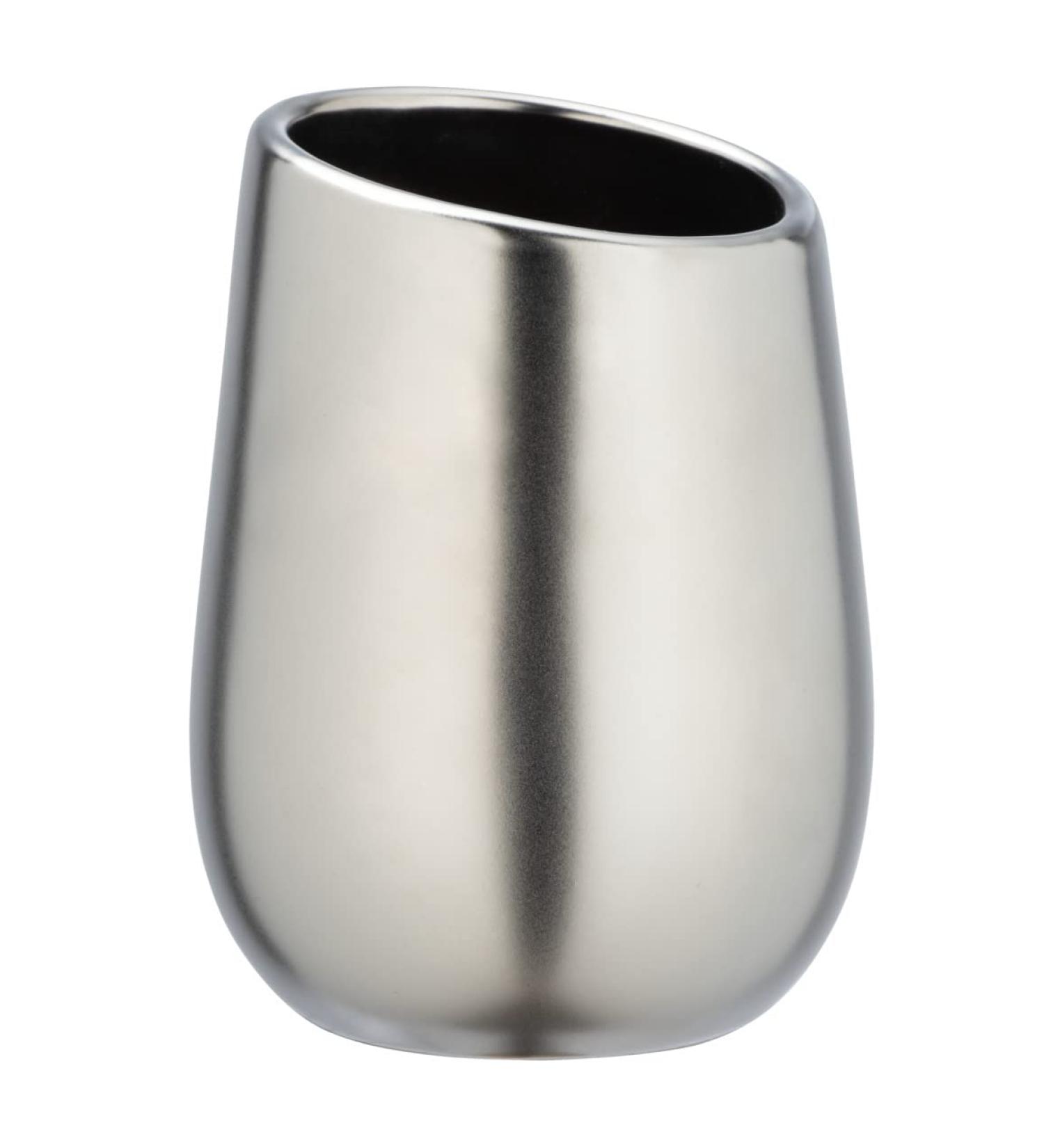 WENKO Badi Chrome Matt Toothbrush Cup - Ceramic 11 x 8 x 8 cm | Elegant Bathroom Accessory for International Shipping - Buy Online on GoSupps.com