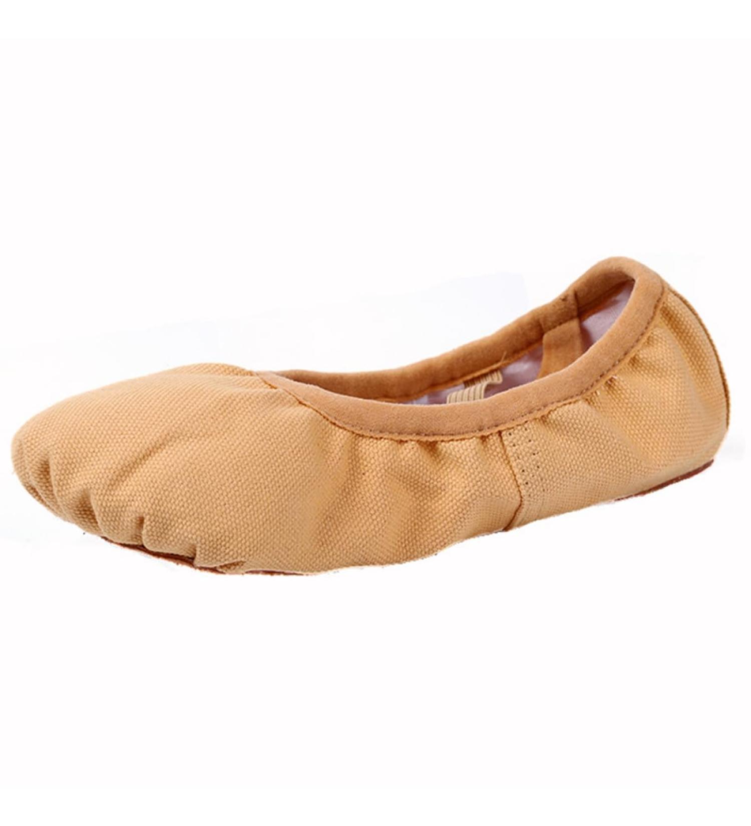 Lalafina Flat Yoga Shoes Folding Canvas Ballet Slippers for Kids | Hard Head Dance Shoes in Light Brown (Size 36) - Buy Online on GoSupps.com