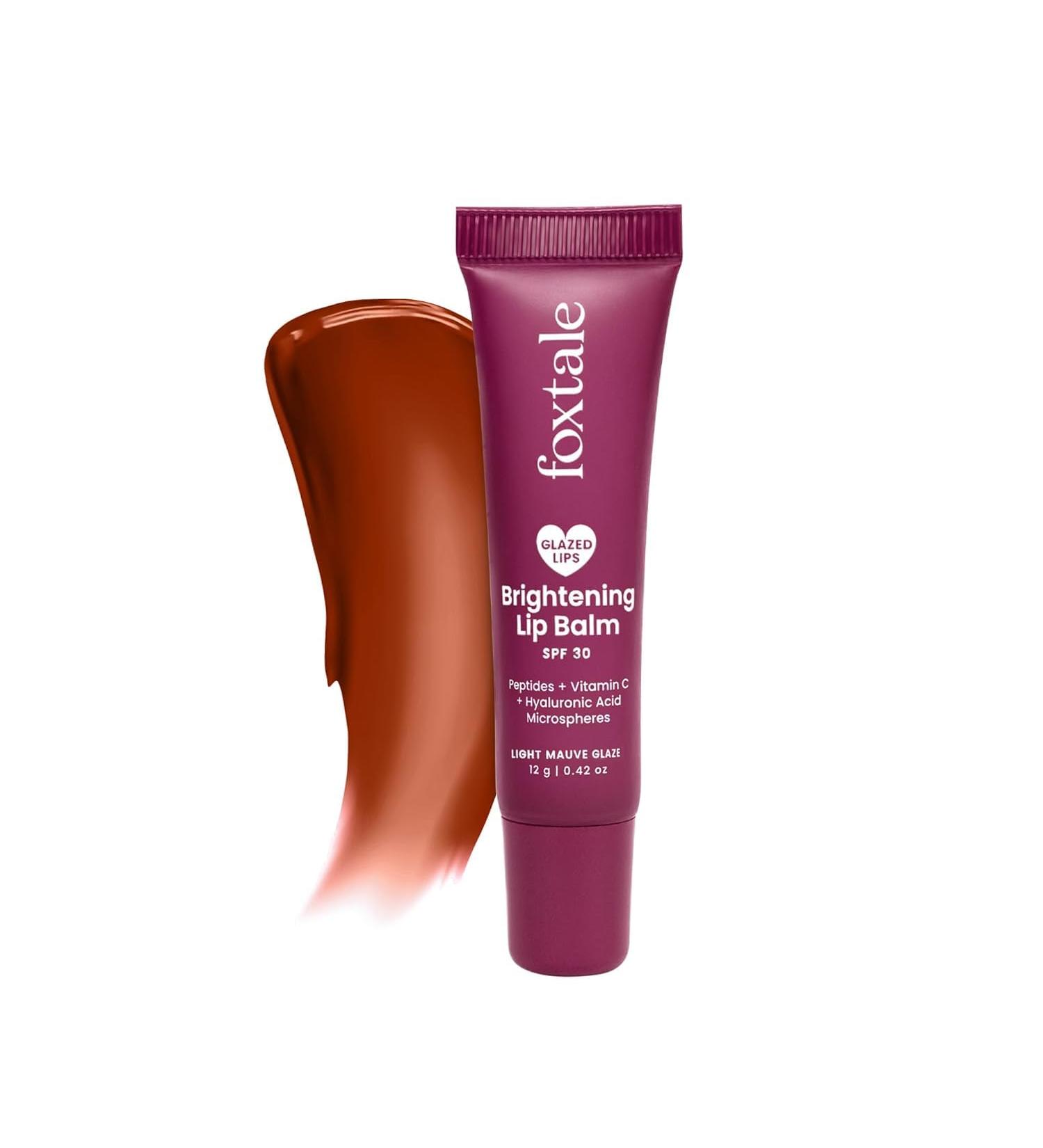 Foxtale SPF 30 Brightening Lip Balm for Dark Lips with Peptides & Vitamin C | Brightens | Hydrates | Tinted Lip Balm - Light Mauve Glaze 12gm - Buy Online on GoSupps.com