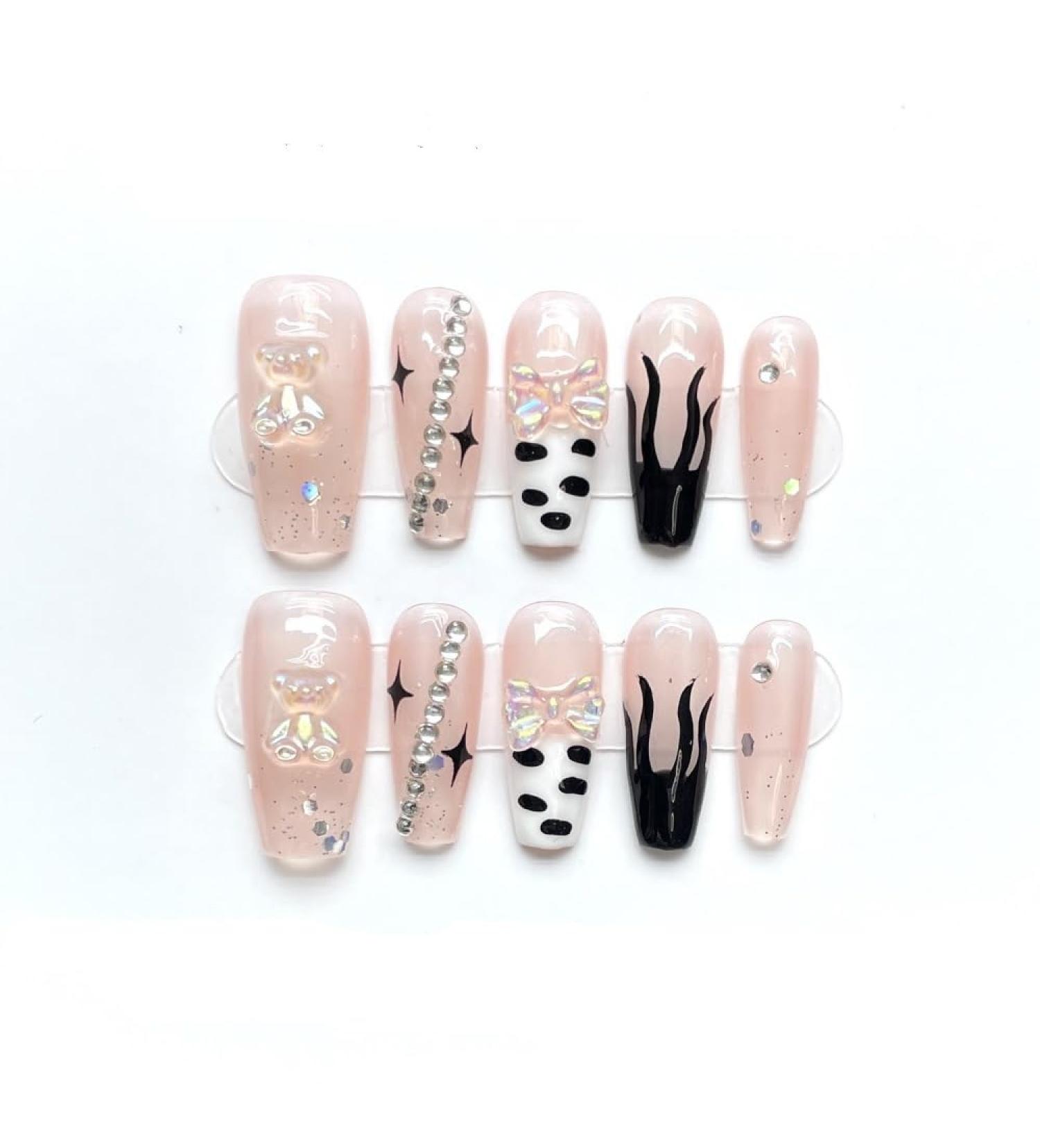 Handmade Wearing Armor Detachable Pink Heart Sparkling Cat Eyes Repeated Use of False Nails(Red M) - Buy Online on GoSupps.com